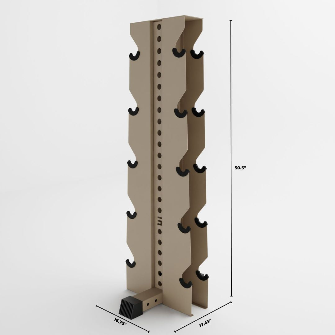 tan alpha elite vertical dumbbell storage rack dimensions