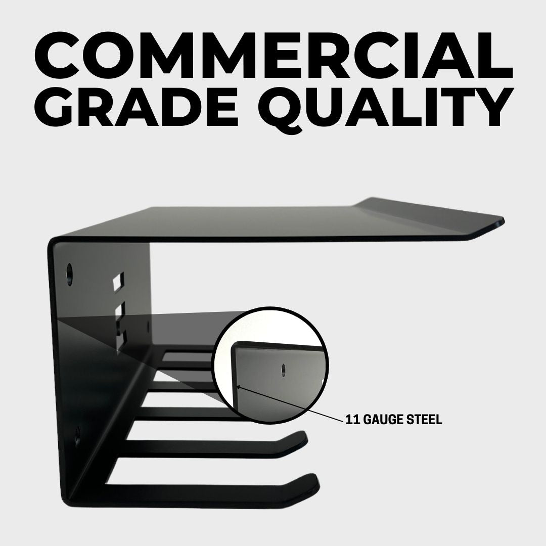 wall mount accessory hanger with shelf is commercial grade quality