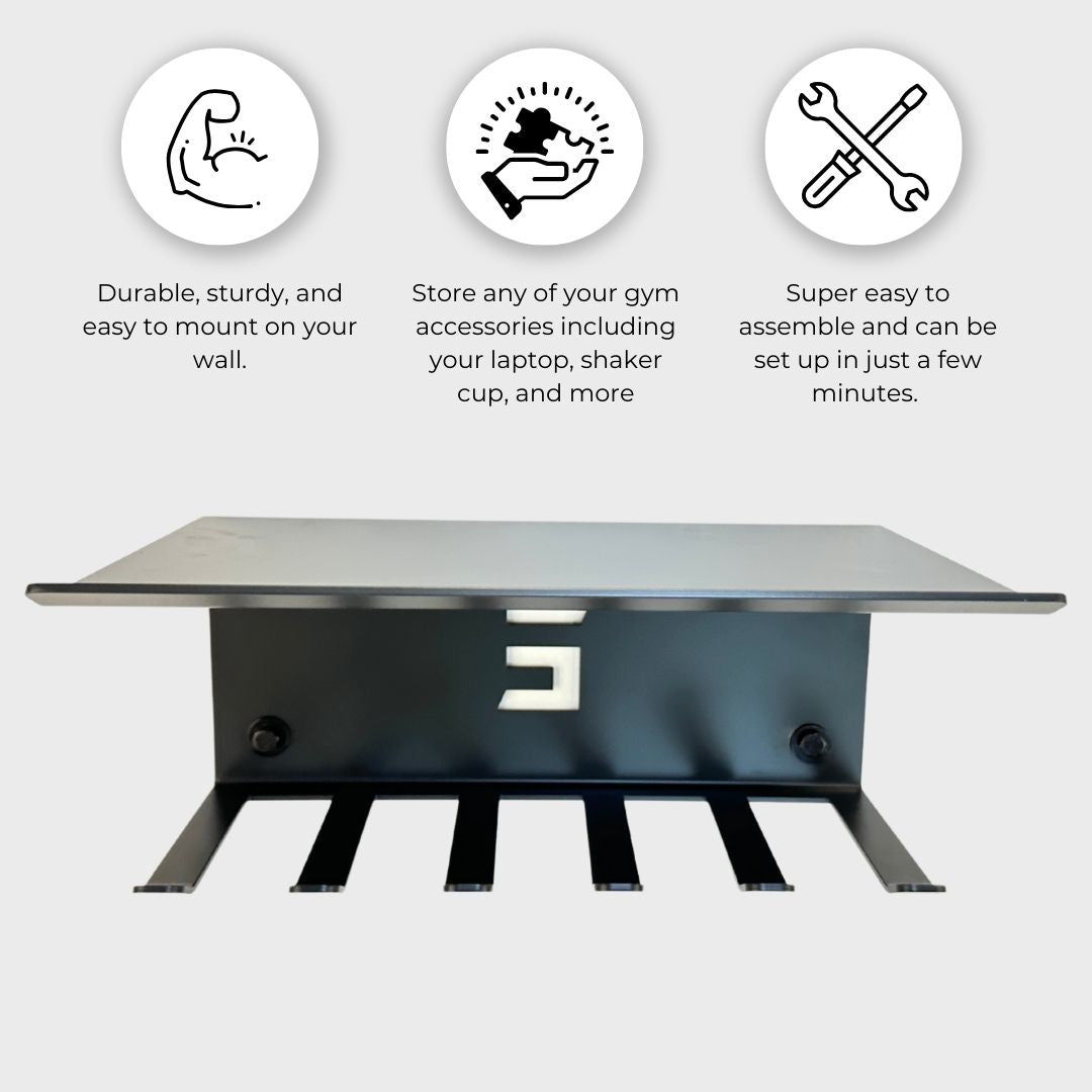 wall mount accessory hanger with shelf features