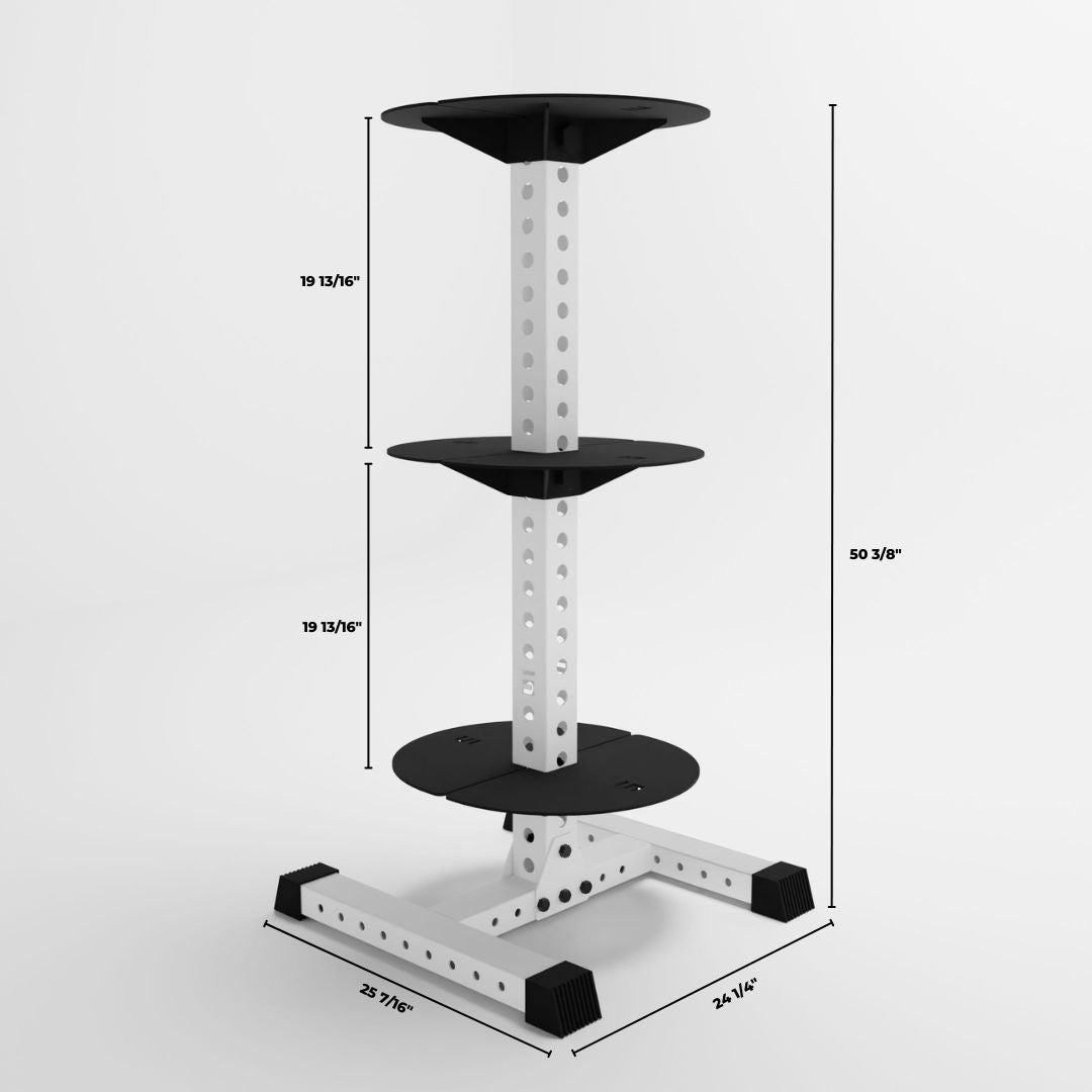 white alpha 3-tier vertical kettlebell rack dimensions