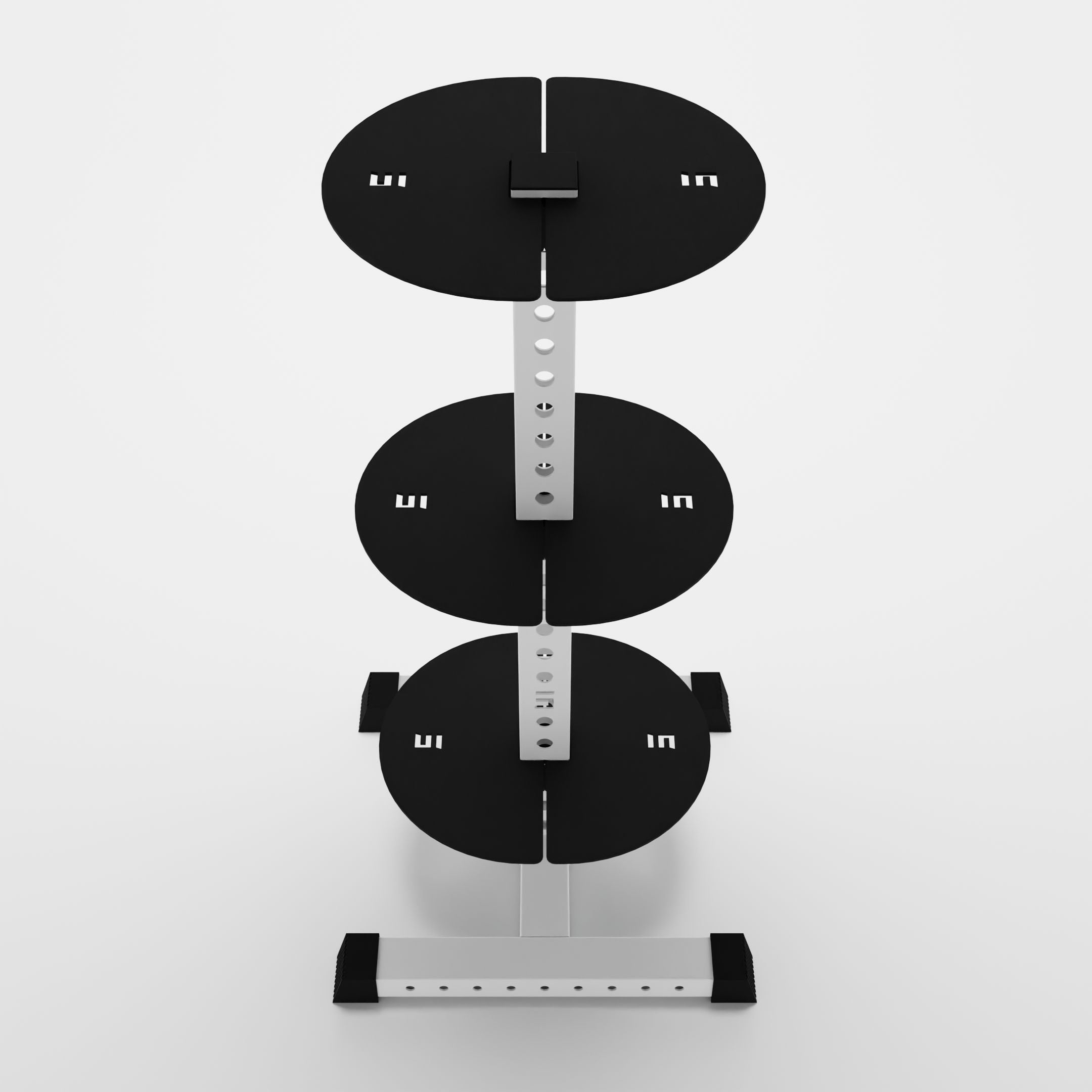 white alpha 3-tier vertical kettlebell rack top view