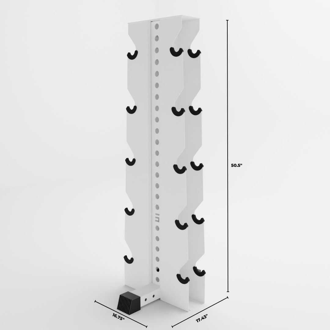 white alpha elite vertical dumbbell storage rack dimensions