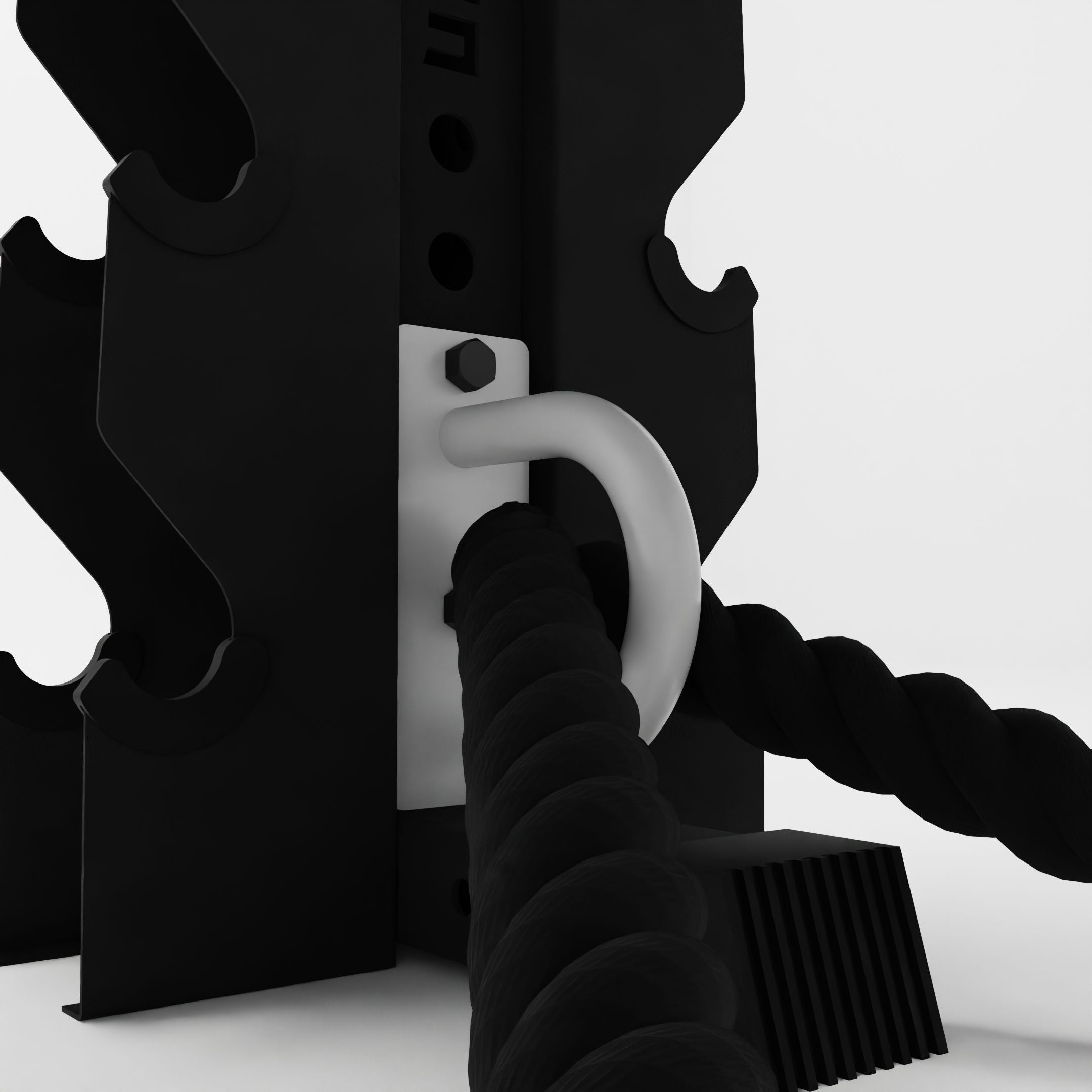 white battle rope anchor for a 3x3 upright holding a battle rope