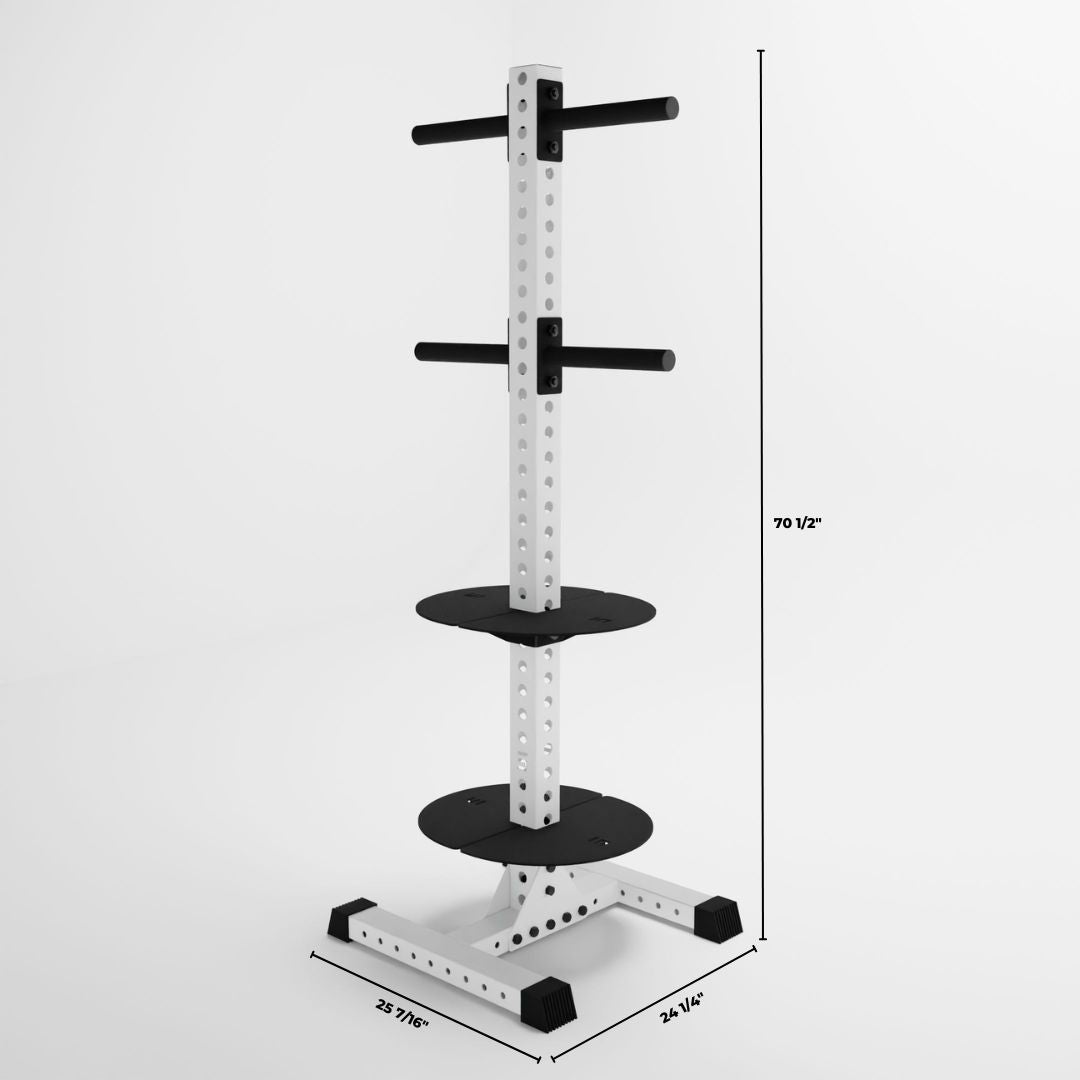 white delta pk vertical hybrid weight plate and kettlebell storage rack dimensions