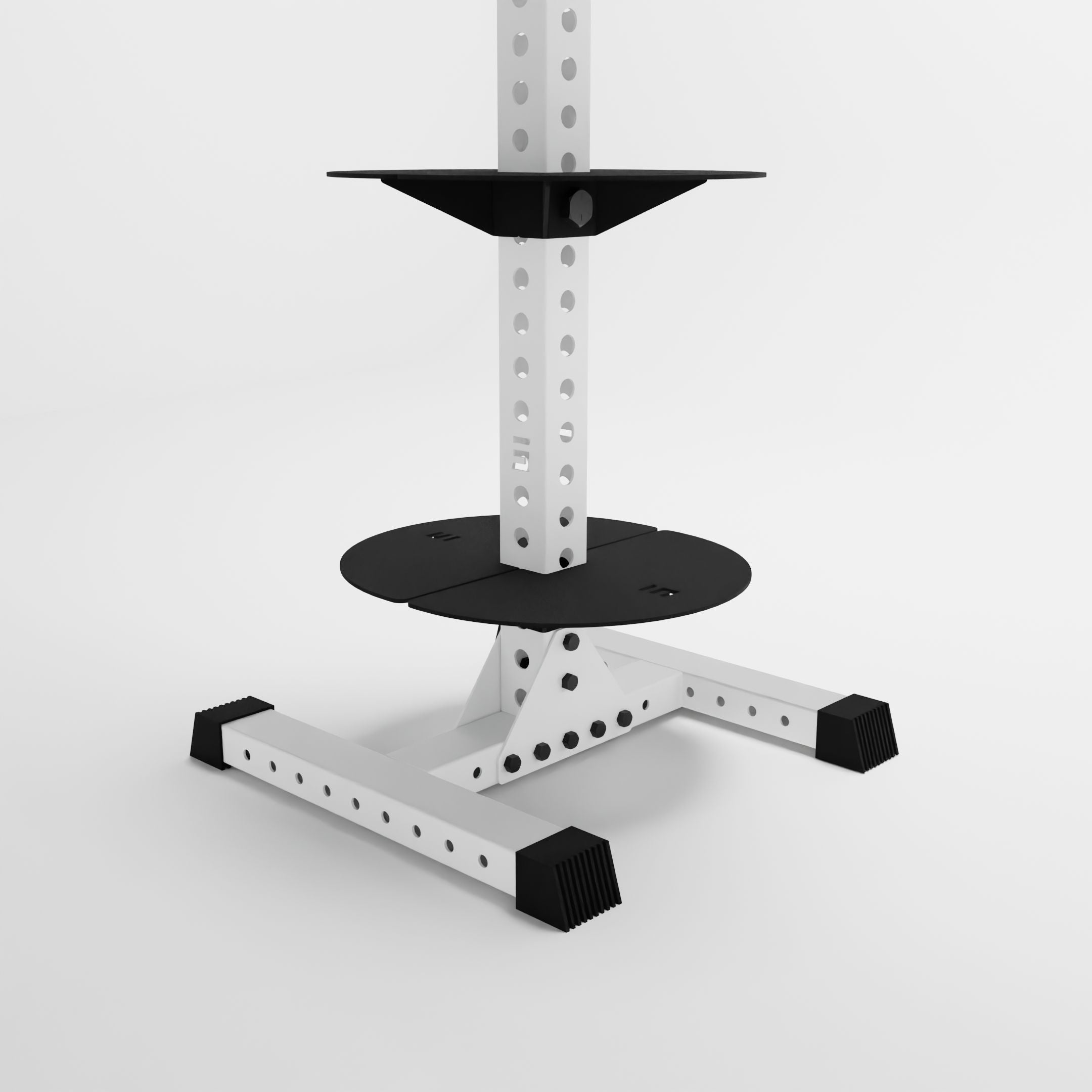 white delta pk vertical hybrid weight plate and kettlebell storage rack base