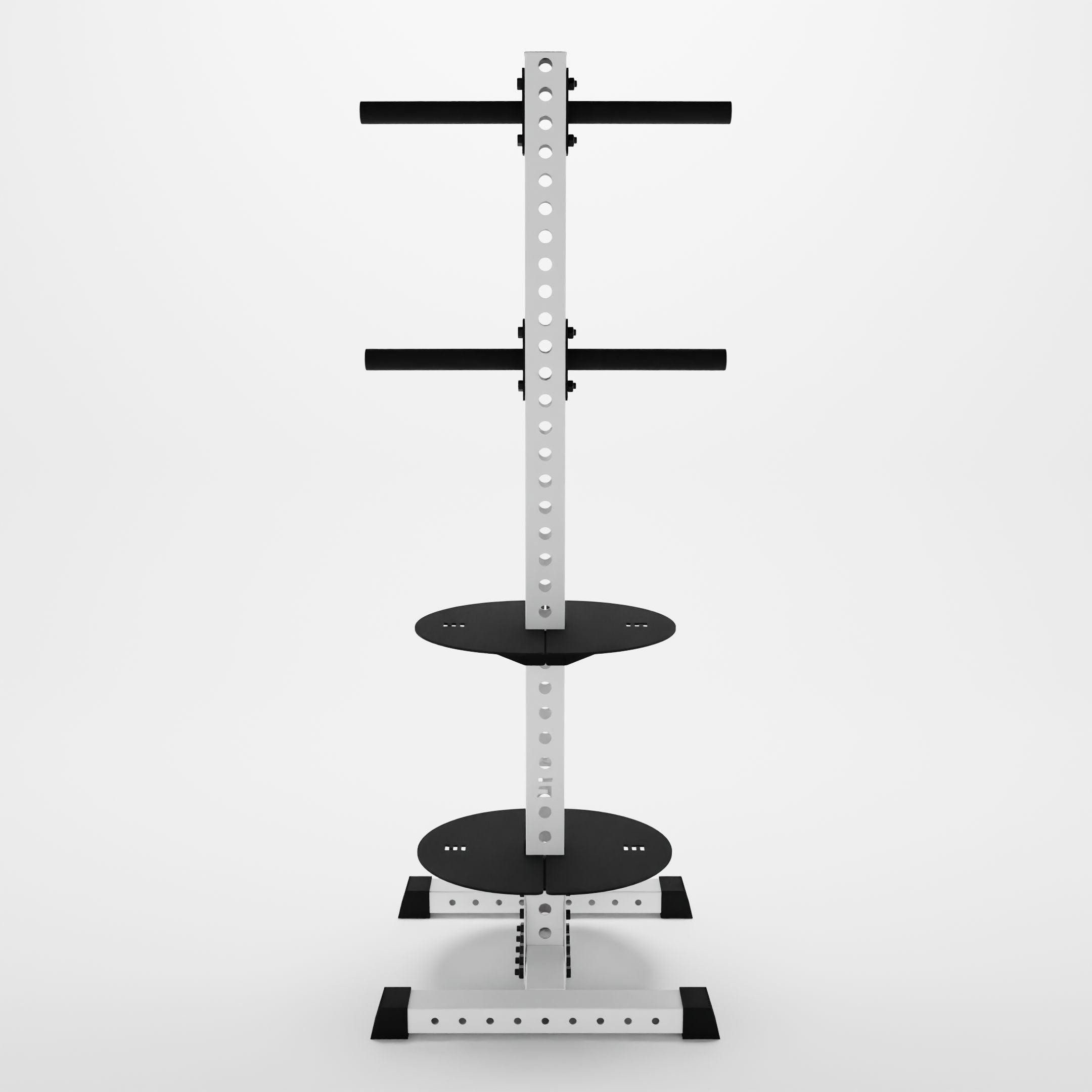 white delta pk vertical hybrid weight plate and kettlebell storage rack