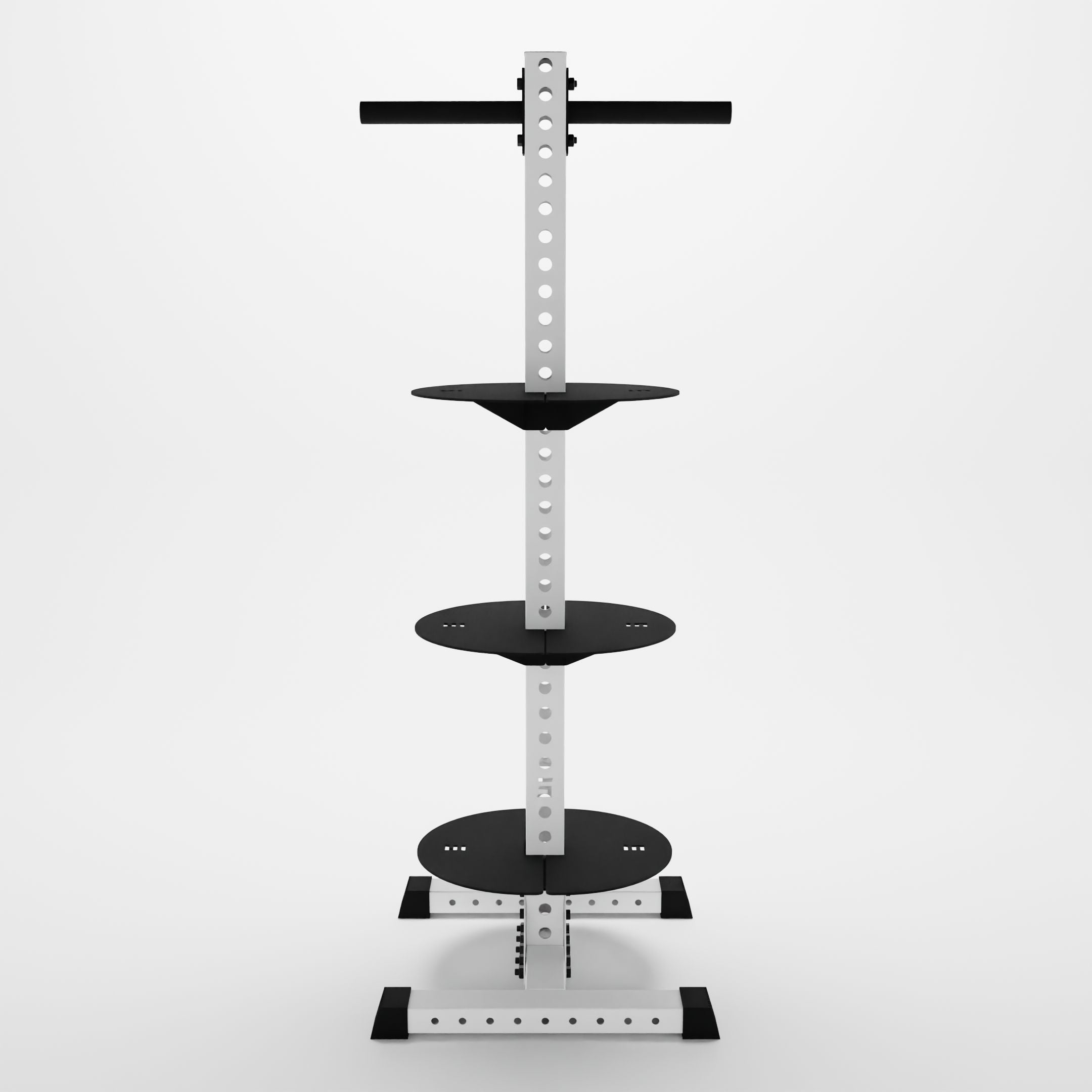 white delta pk vertical hybrid weight plate and kettlebell storage rack