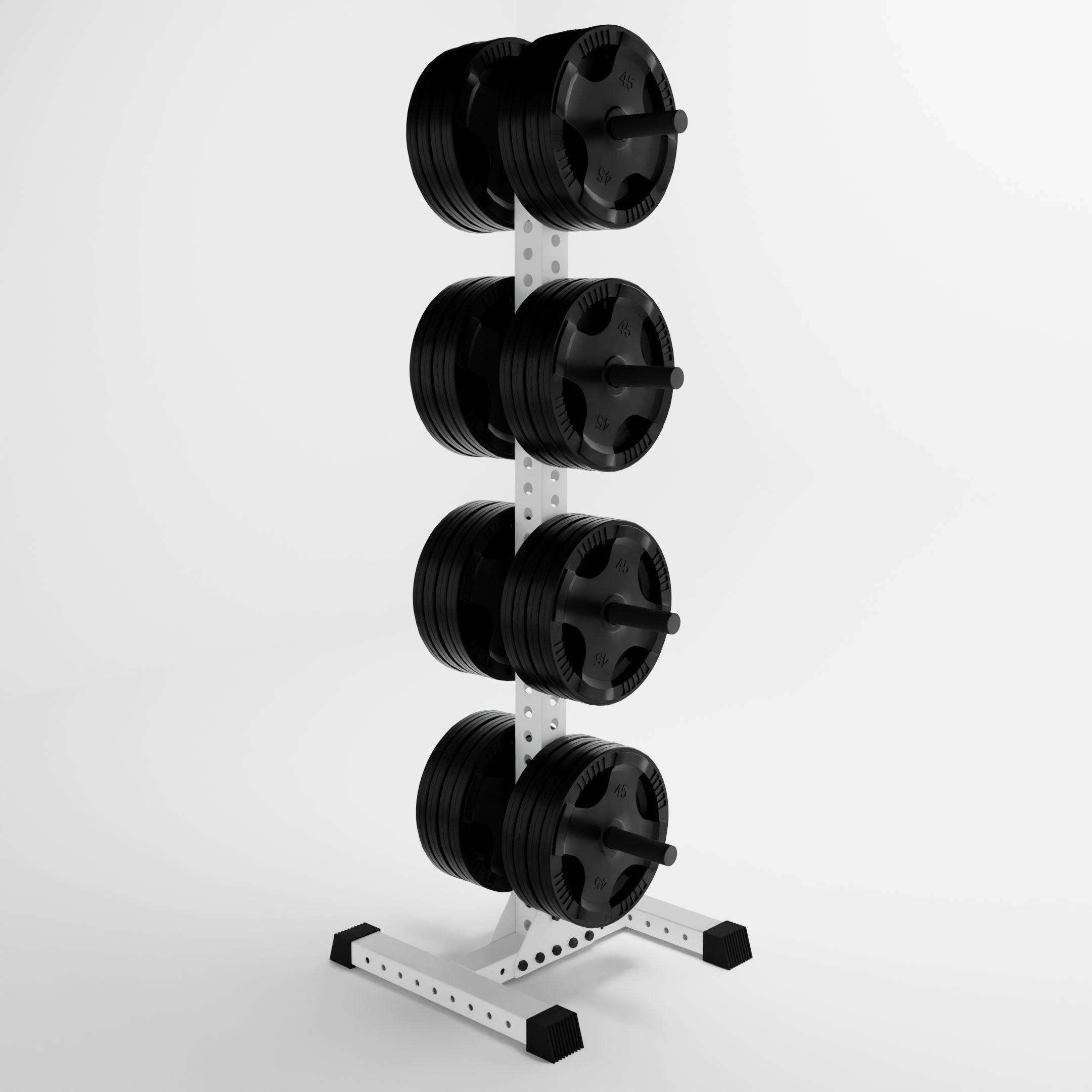 white delta 4-tier vertical weight plate tree storing weight plates side view