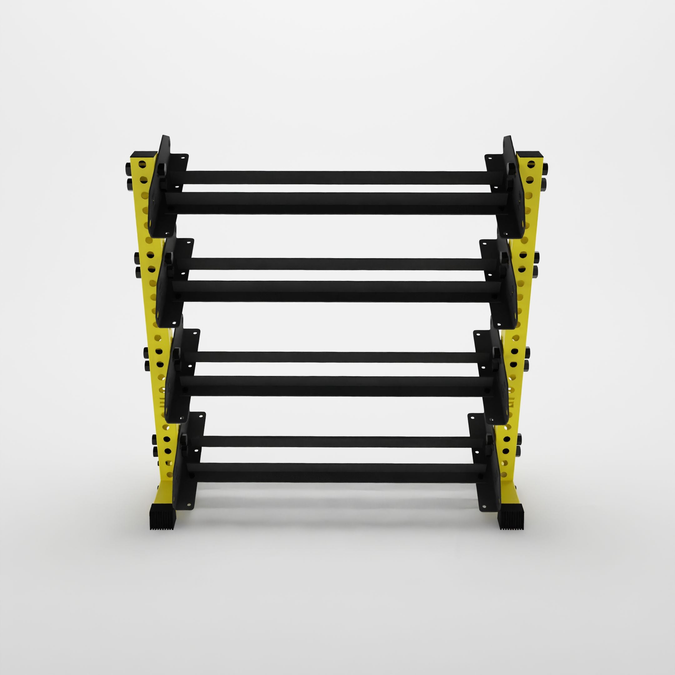 yellow 43-inch alpha 4-tier horizontal dumbbell rack
