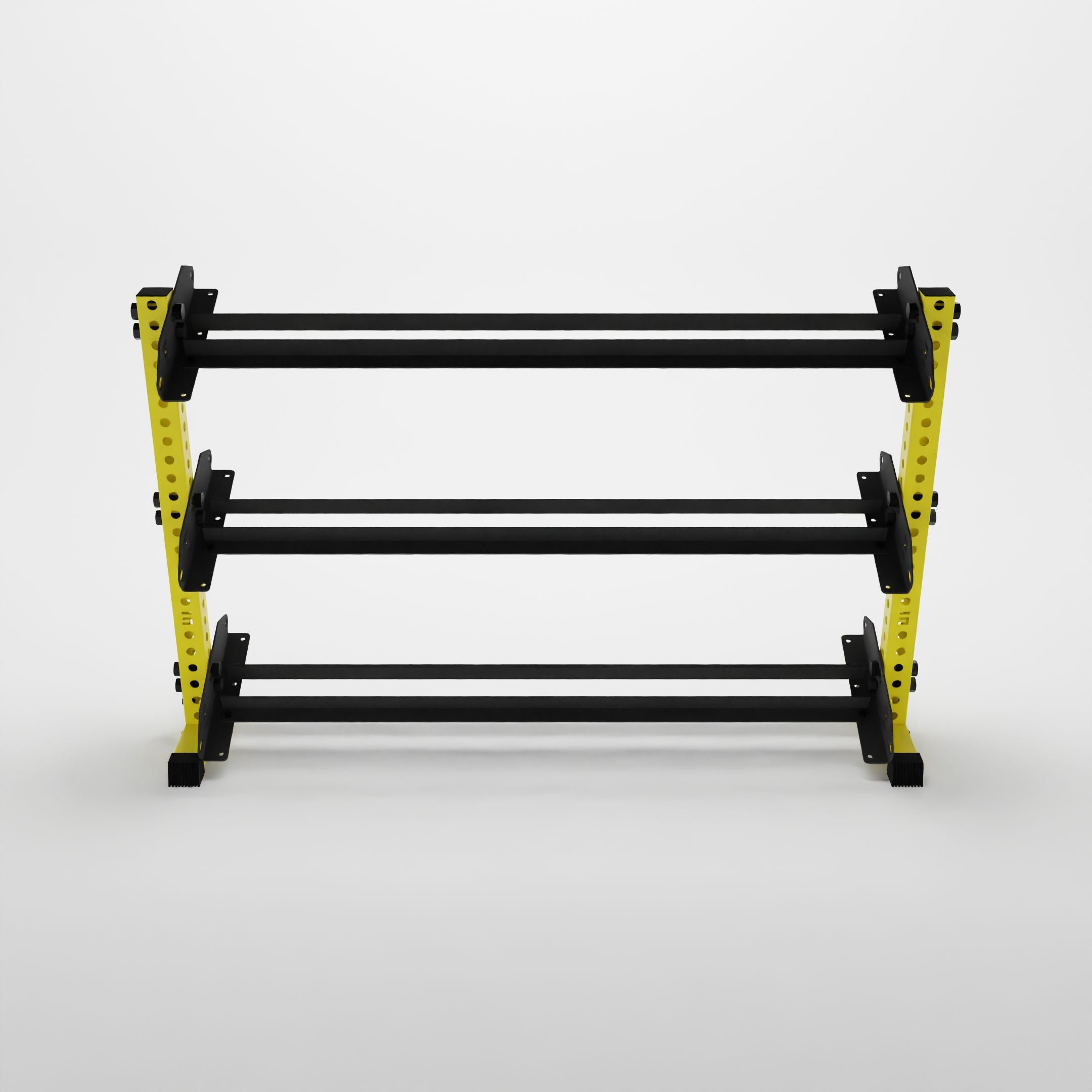 yellow 70-inch alpha 3-tier horizontal dumbbell rack