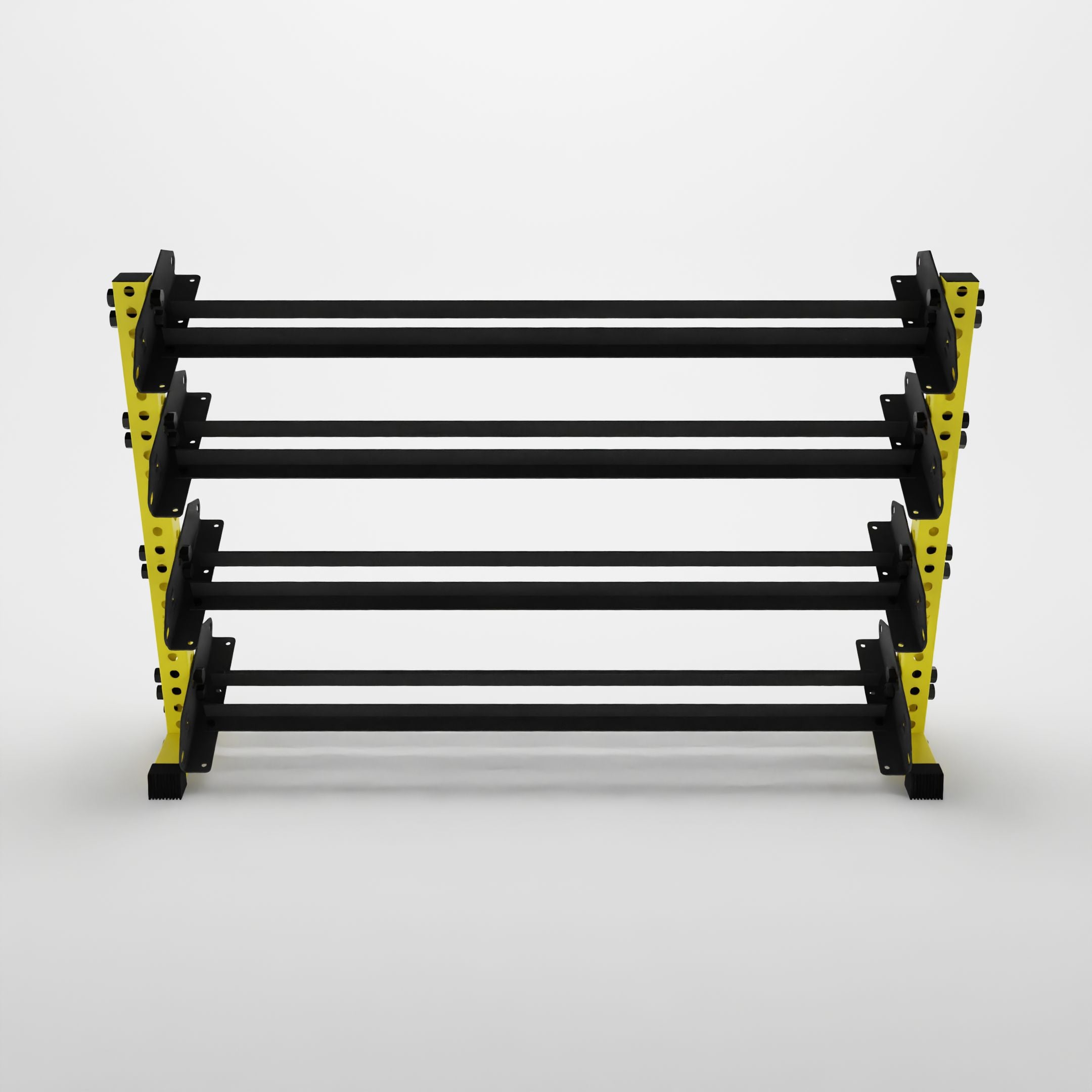 yellow 70-inch alpha 4-tier horizontal dumbbell rack