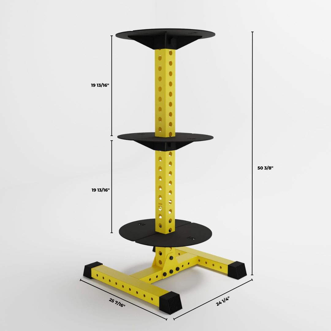 yellow alpha 3-tier vertical kettlebell rack dimensions