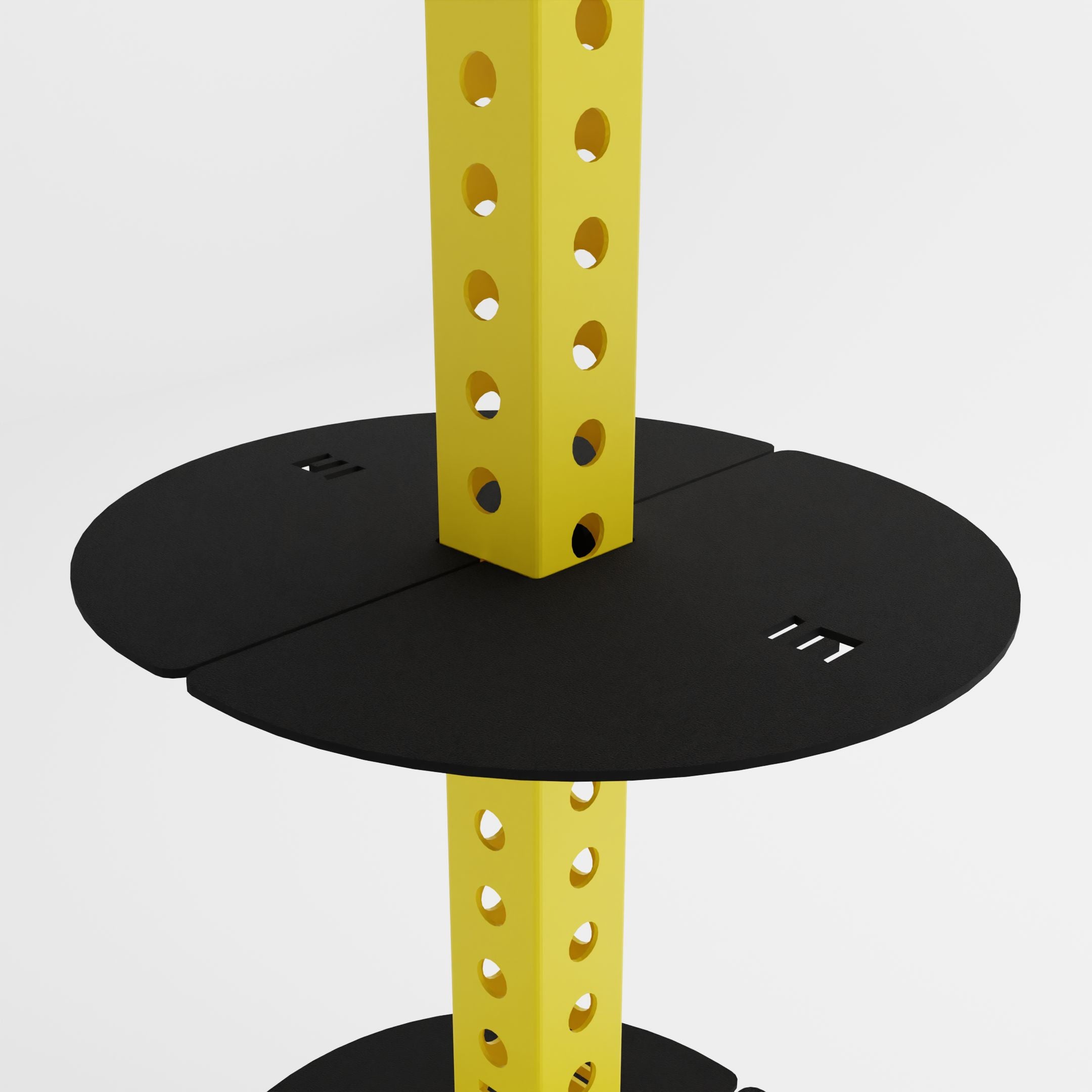yellow alpha 3-tier vertical kettlebell rack shelf