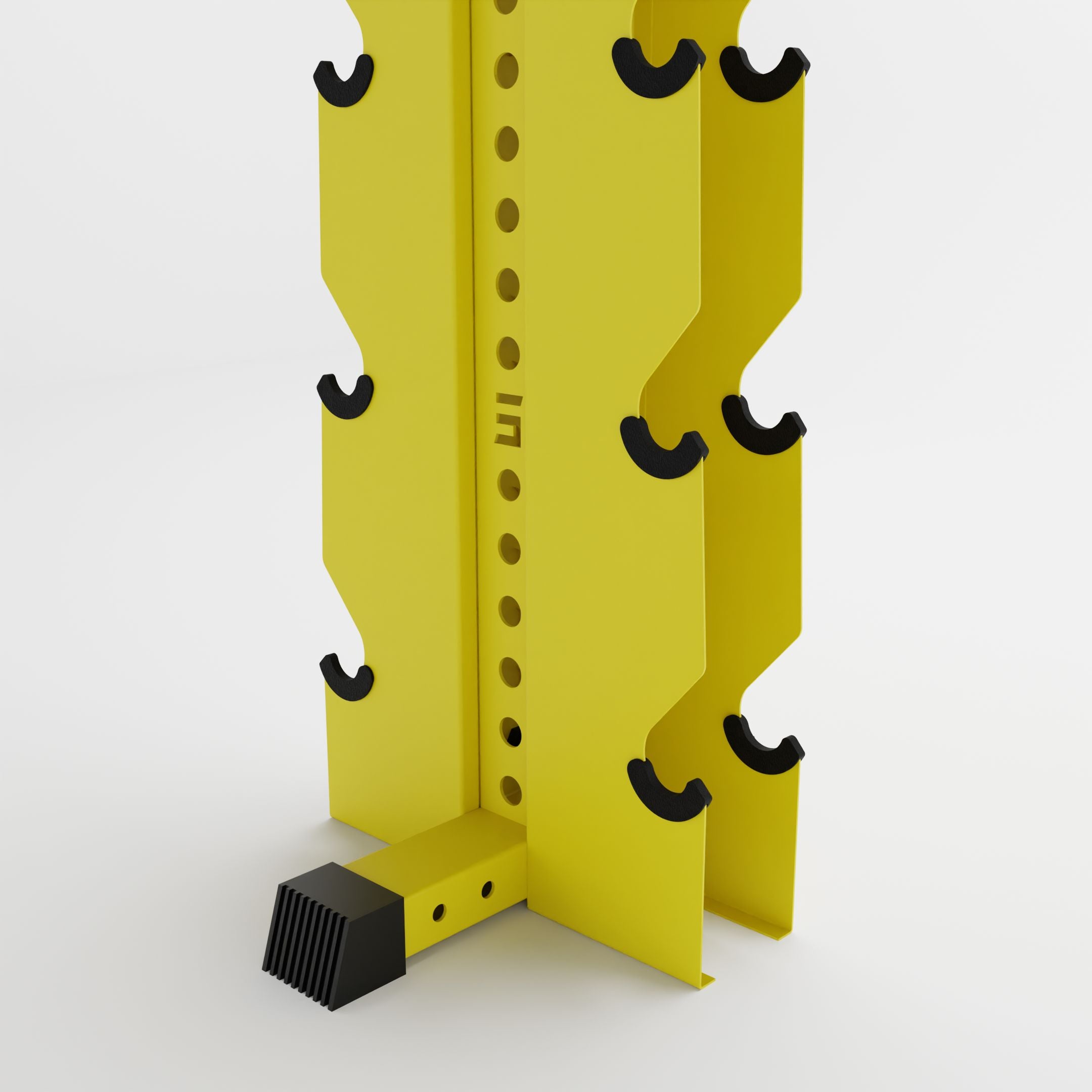 yellow alpha elite vertical dumbbell storage rack base