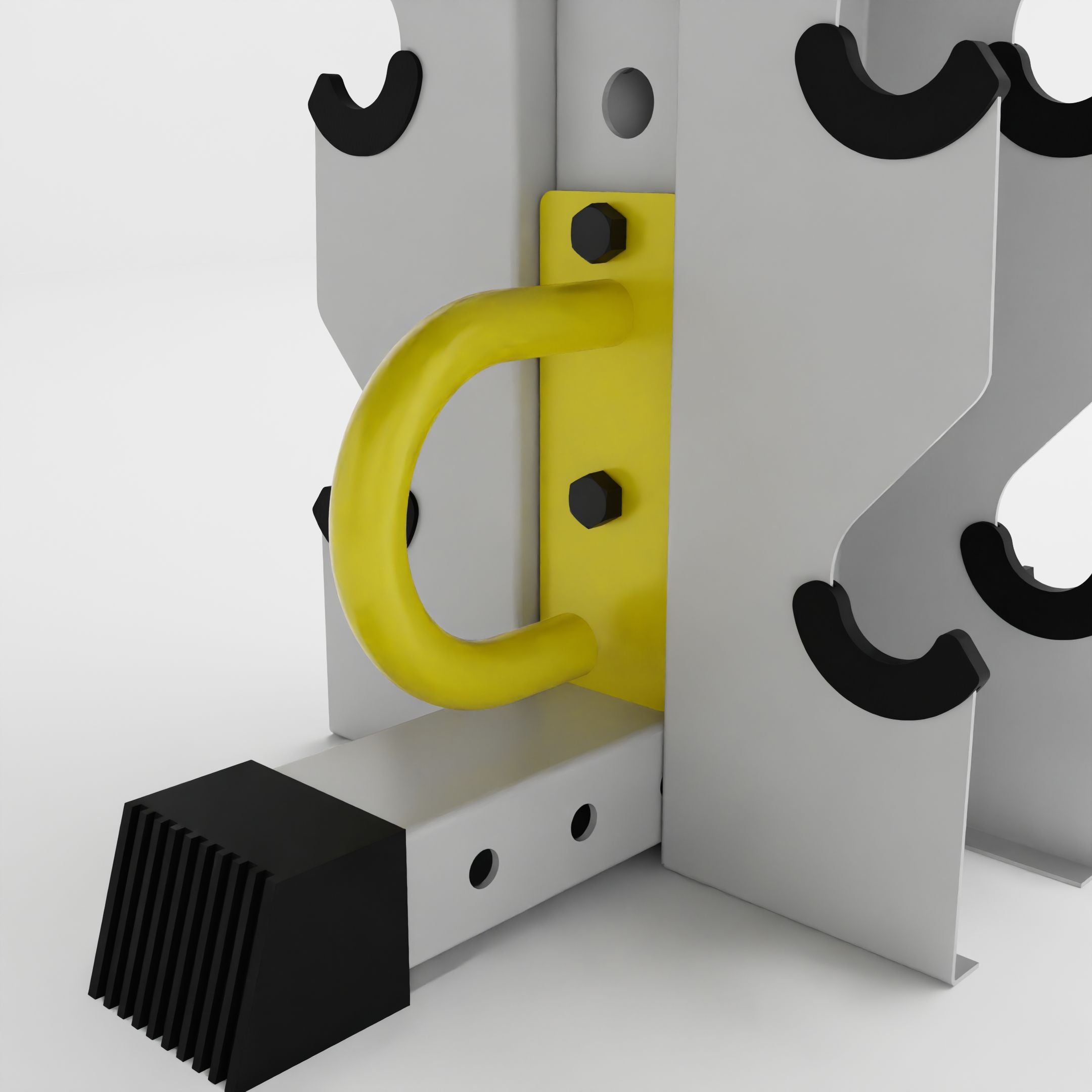 yellow battle rope anchor for a 3x3 upright attached to a rack base