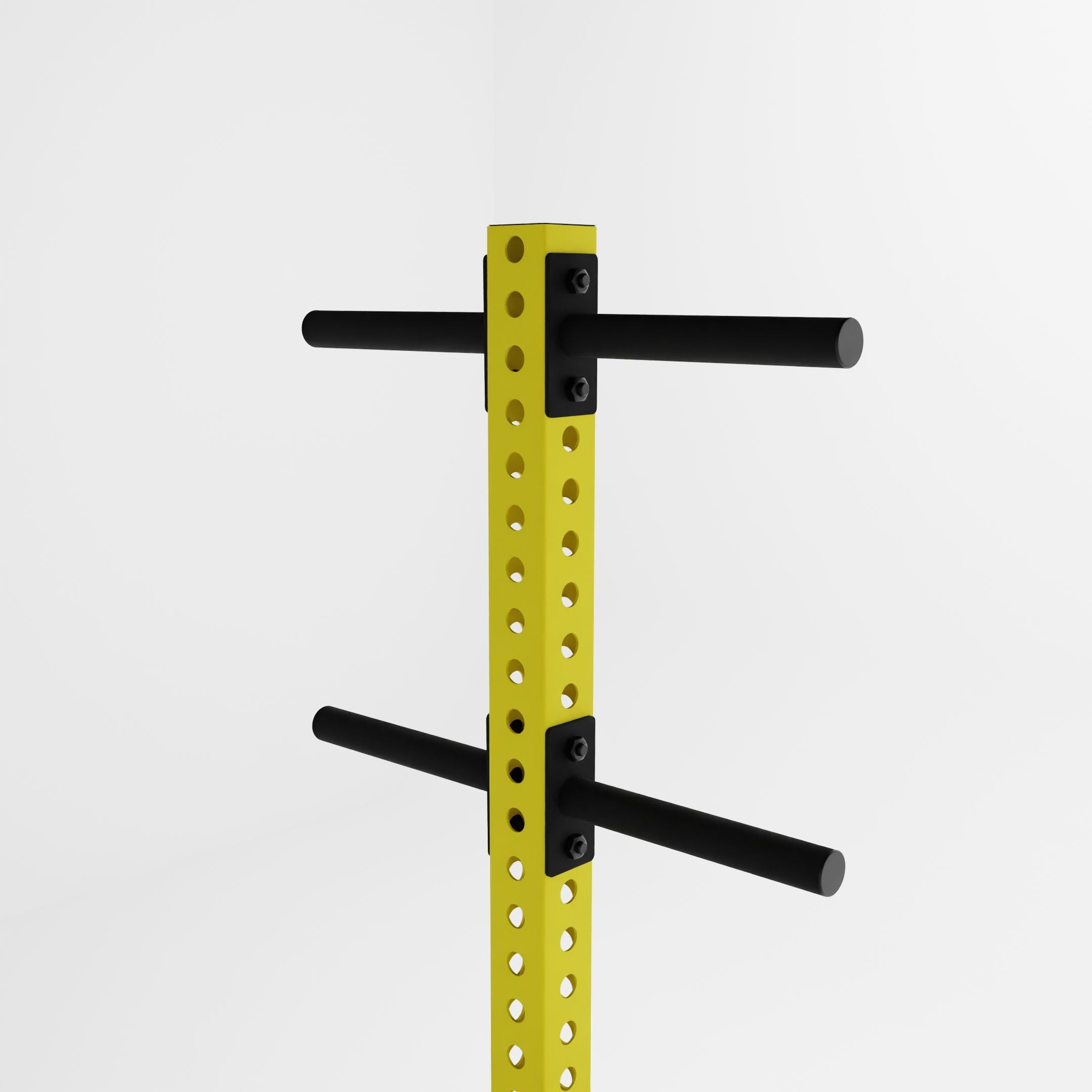 yellow delta pk vertical hybrid weight plate and kettlebell storage rack top