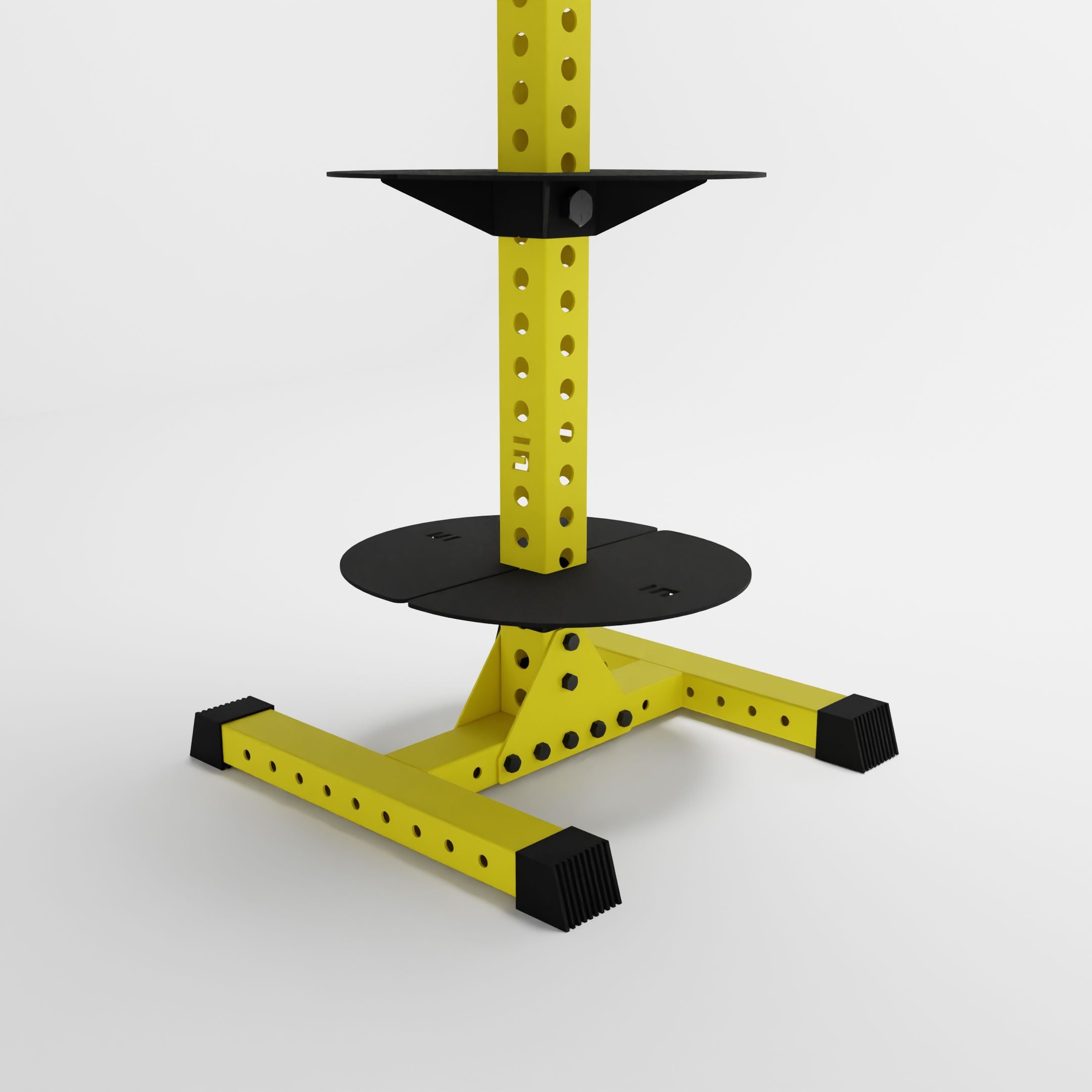 yellow delta pk vertical hybrid weight plate and kettlebell storage rack base