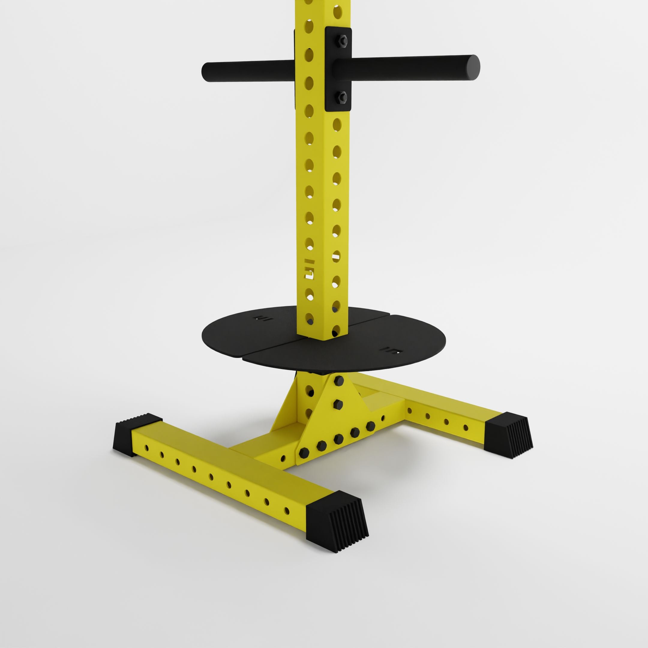 yellow delta pk vertical hybrid weight plate and kettlebell storage rack base