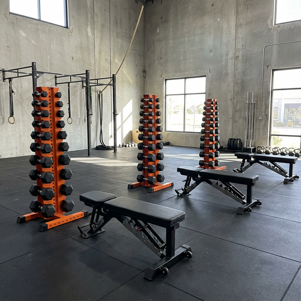 Orange Synergy racks in commercial gym