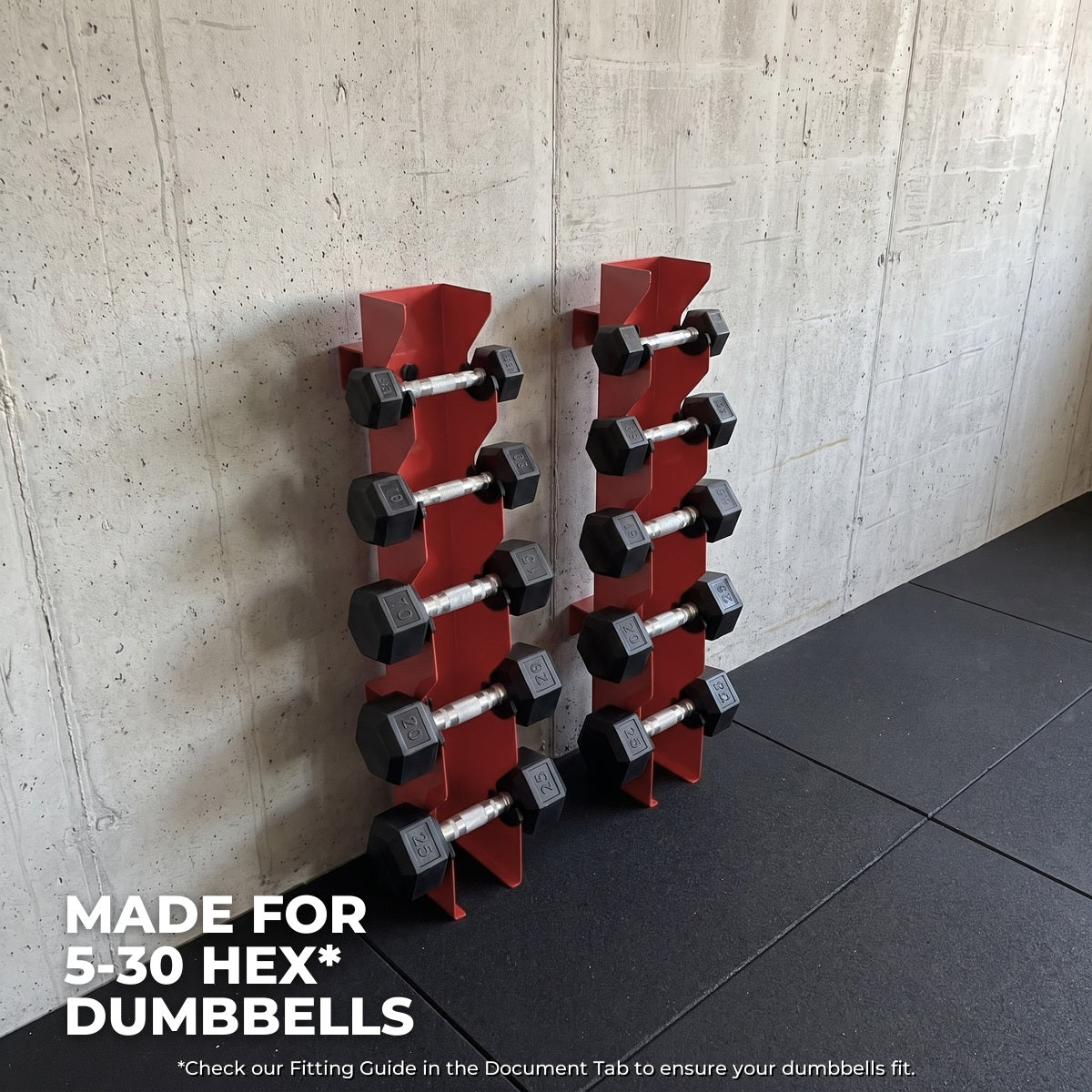 Bravo wall mount holds 5-30 lb hex dumbbells