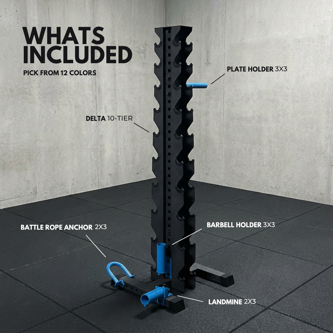 Delta 10-Tier Vertical Dumbbell Rack Bundle With Accessories