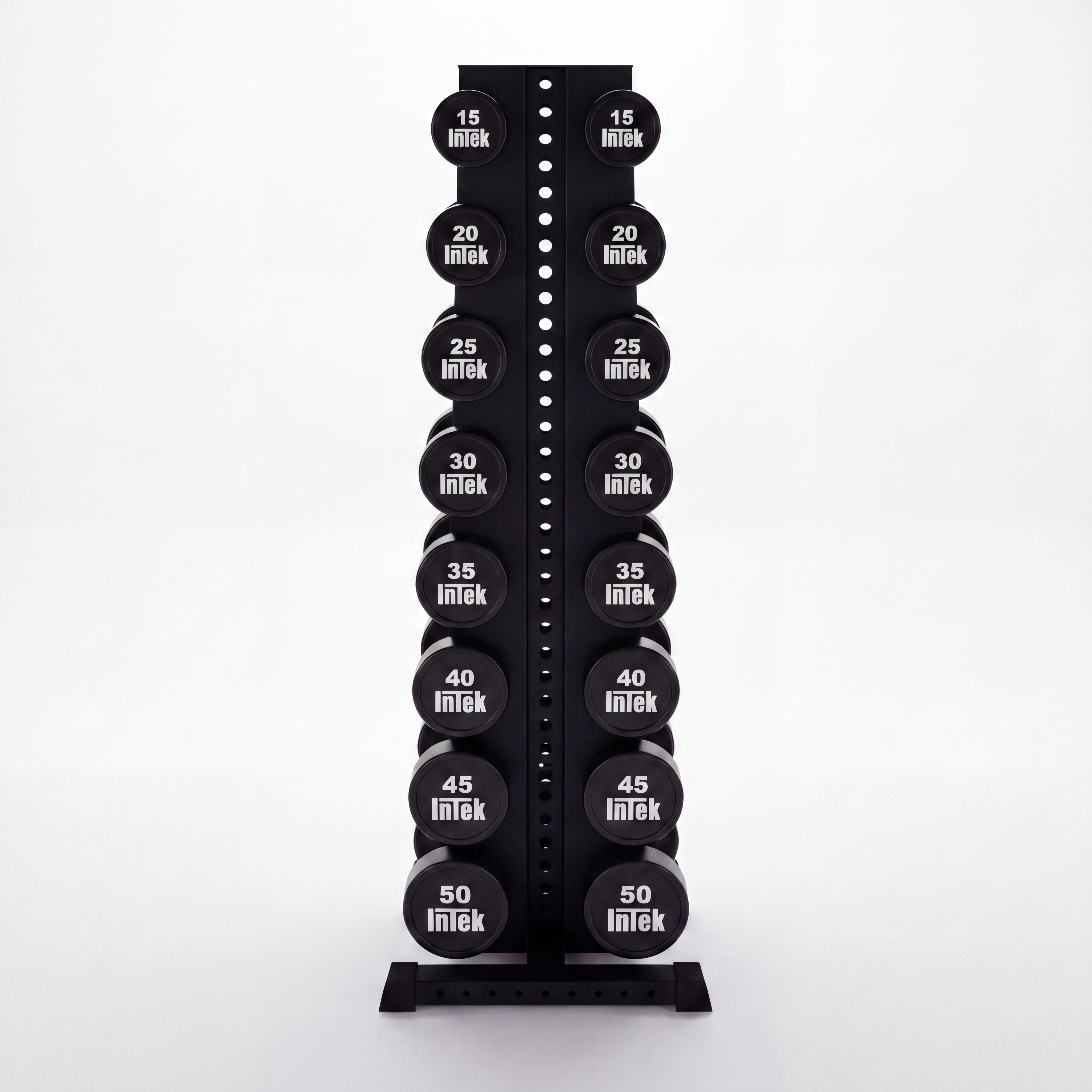 black delta elite 8-tier vertical dumbbell storage rack storing hex dumbbells