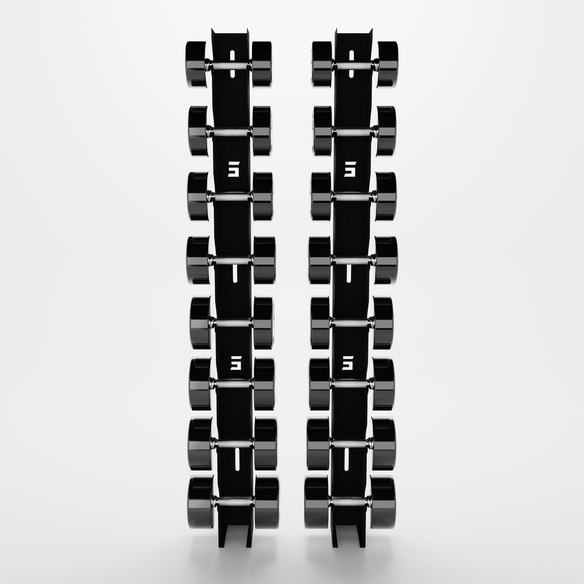 Delta Elite 8-tier wall mount in Black with InTek round dumbbells
