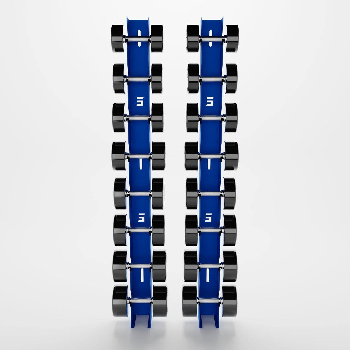 Delta Elite 8-tier wall mount in Blue with InTek round dumbbells