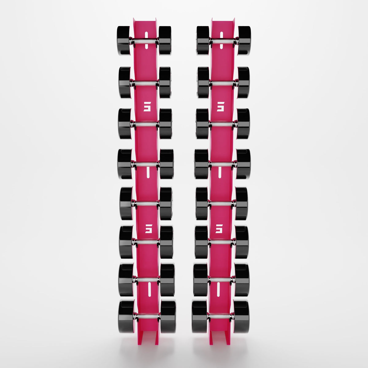 Delta Elite 8-tier wall mount in Hot Pink with InTek round dumbbells