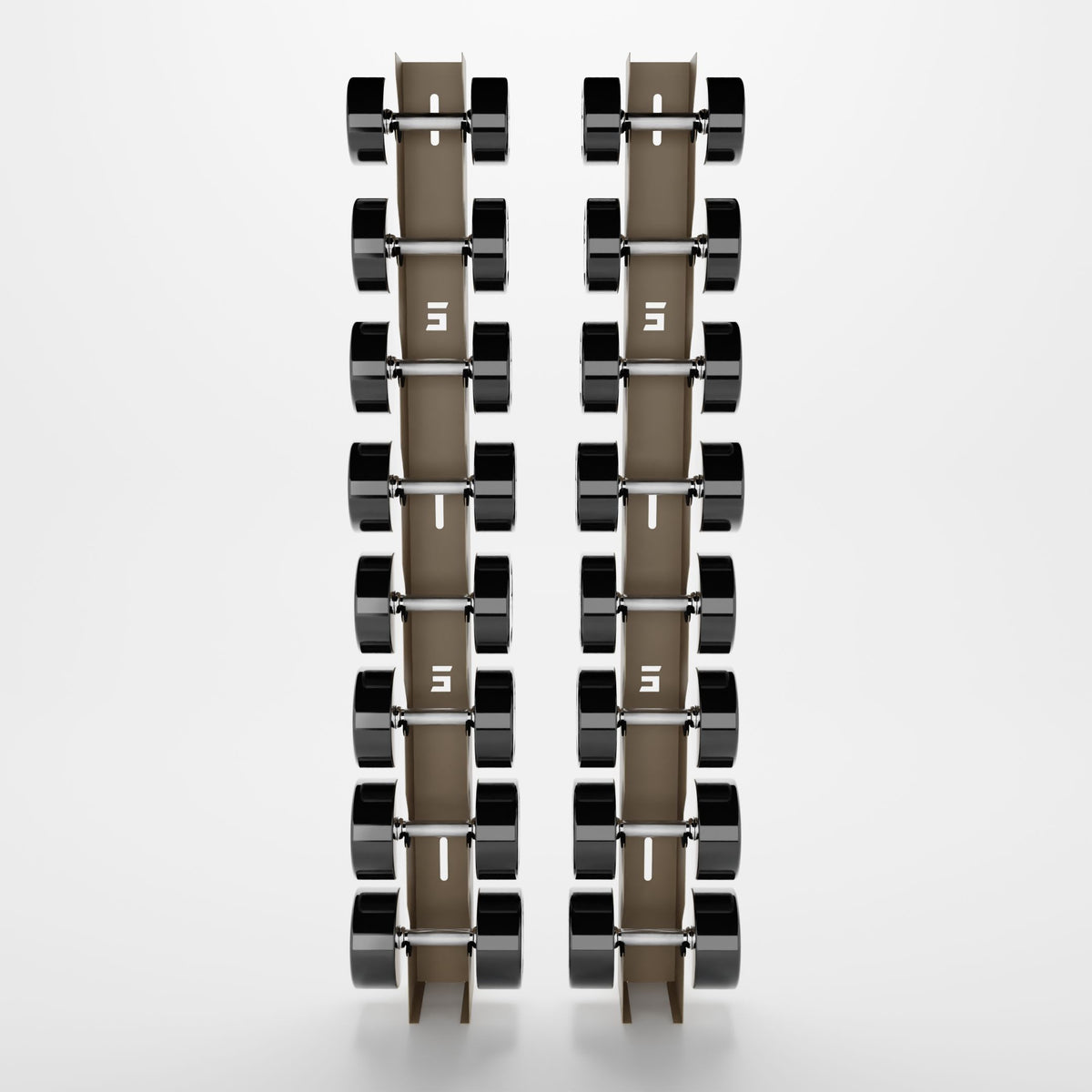 Delta Elite 8-tier wall mount in Military Tan with InTek round dumbbells