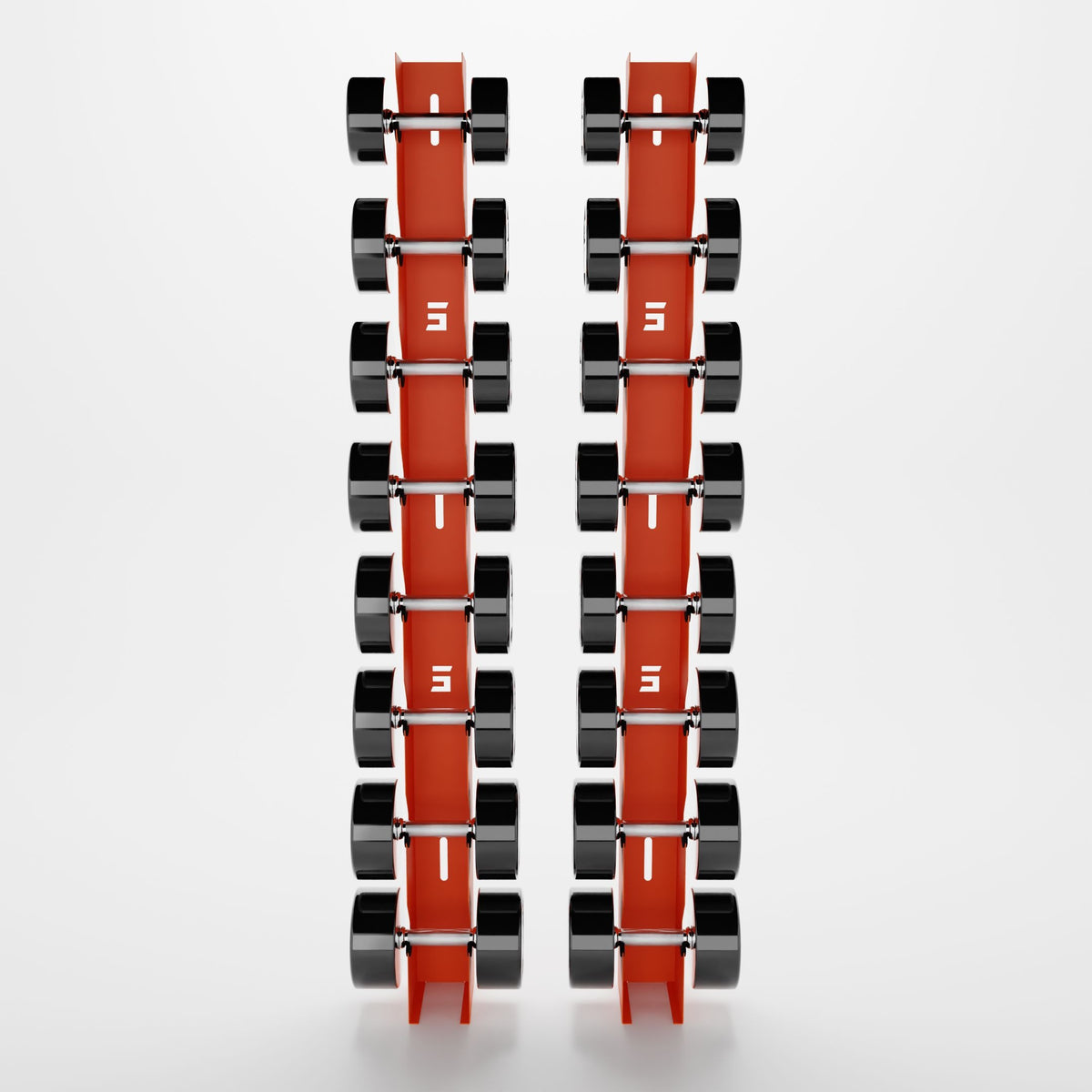 Delta Elite 8-tier wall mount in Orange with InTek round dumbbells