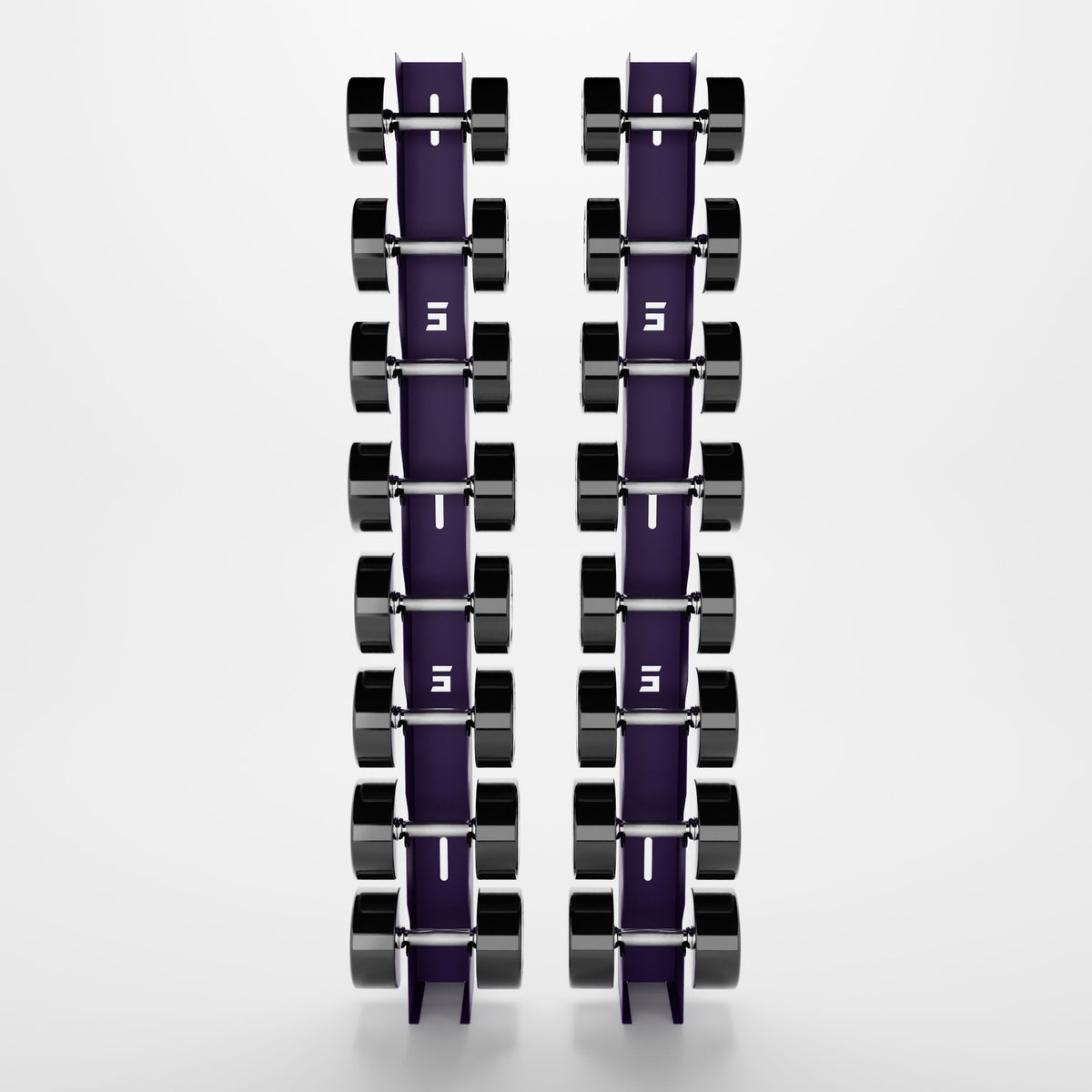 Delta Elite 8-tier wall mount in Purple with InTek round dumbbells