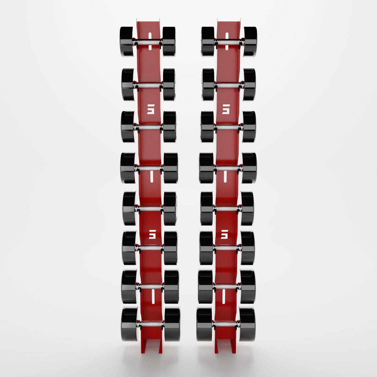 Delta Elite 8-tier wall mount in Red with InTek round dumbbells