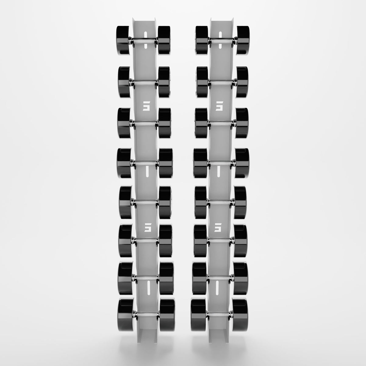 Delta Elite 8-tier wall mount in White with InTek round dumbbells