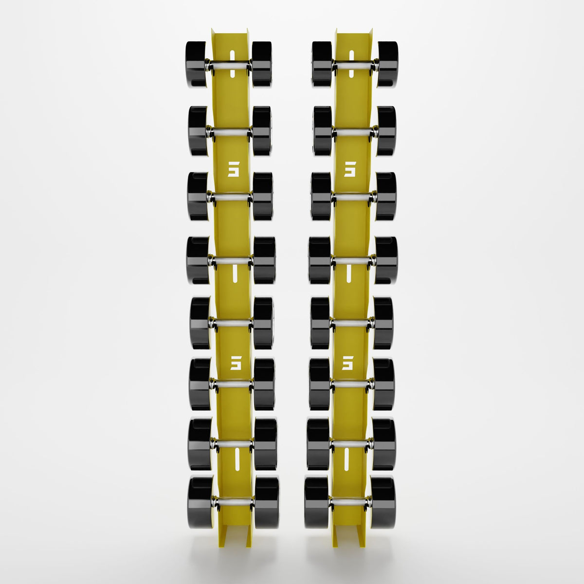 Delta Elite 8-tier wall mount in Yellow with InTek round dumbbells