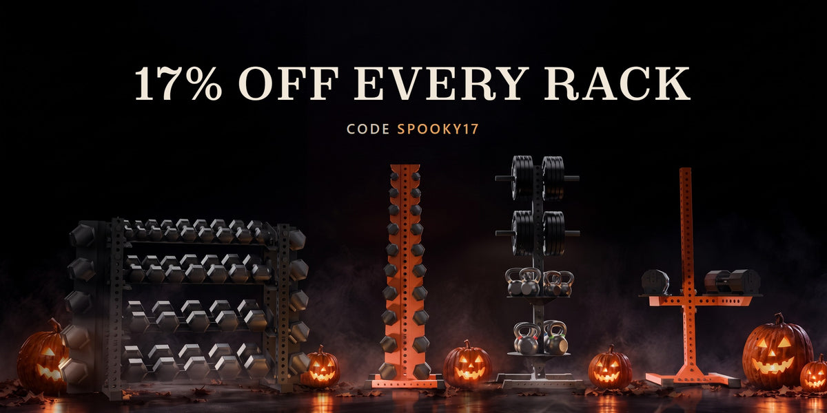 Synergy racks by candlelight with jack-o-lanterns: 17% off every rack, code SPOOKY17