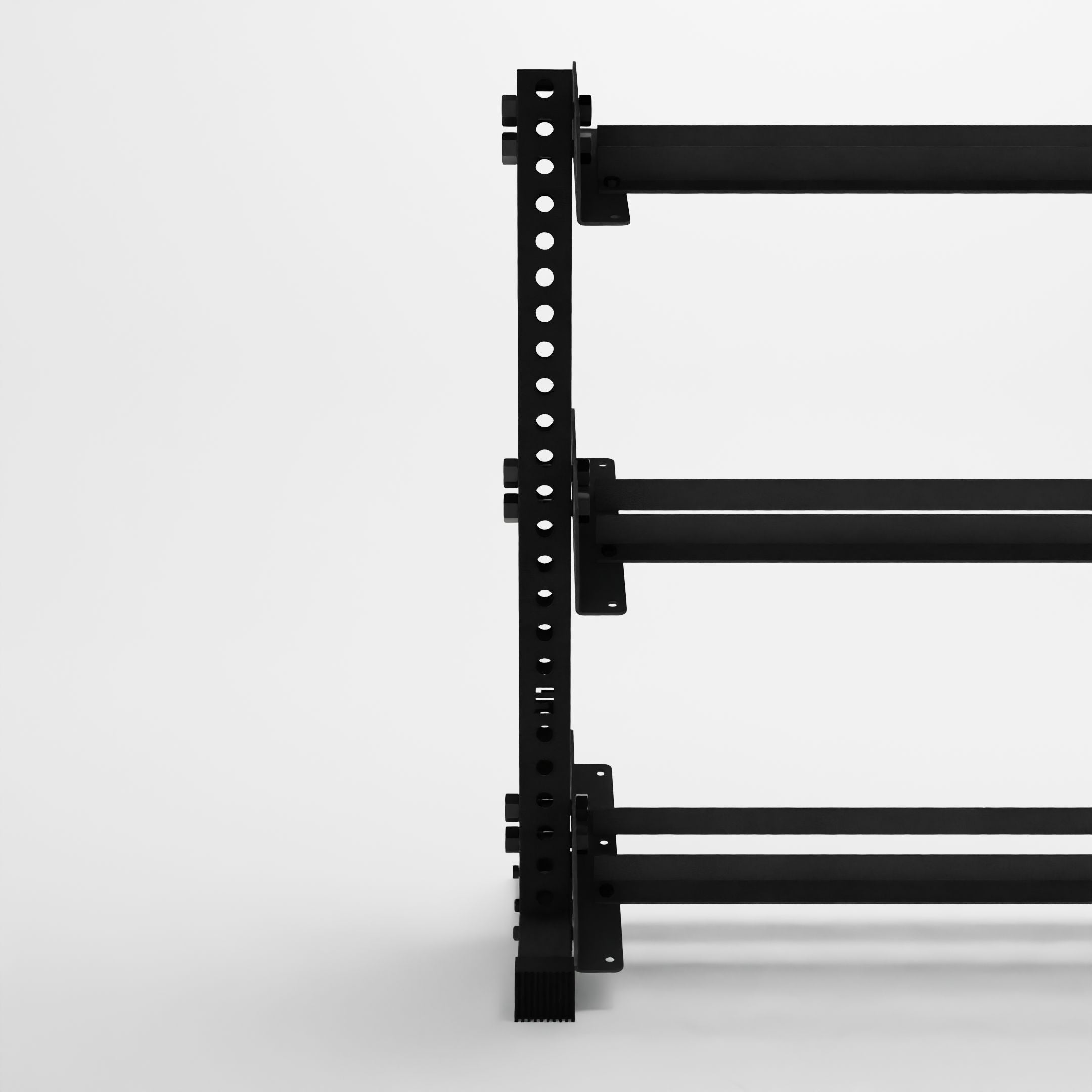 black 43-inch alpha 3-tier horizontal dumbbell rack with no vertical add-ons