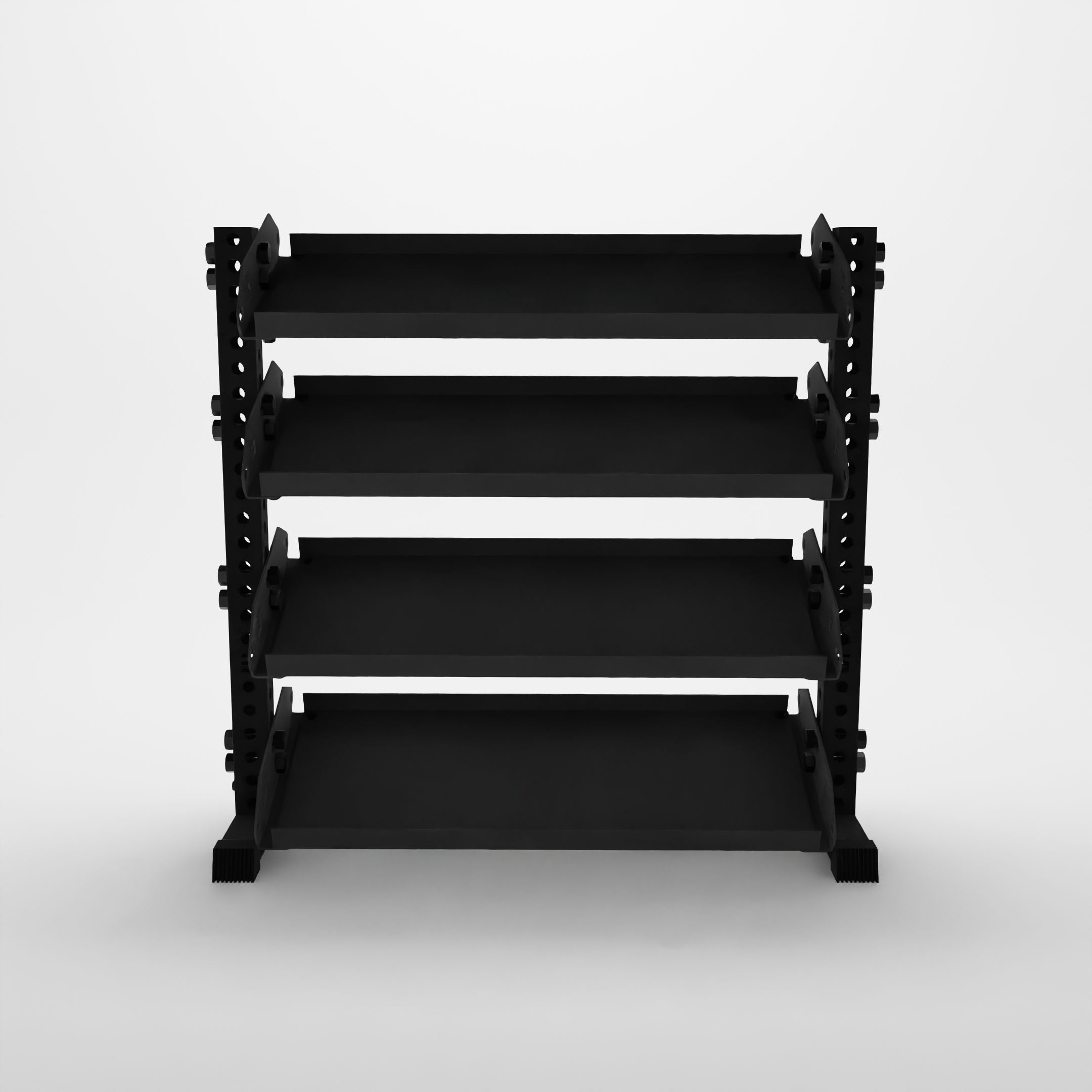 black 43-inch alpha 4-tier horizontal dumbbell rack with flat shelves