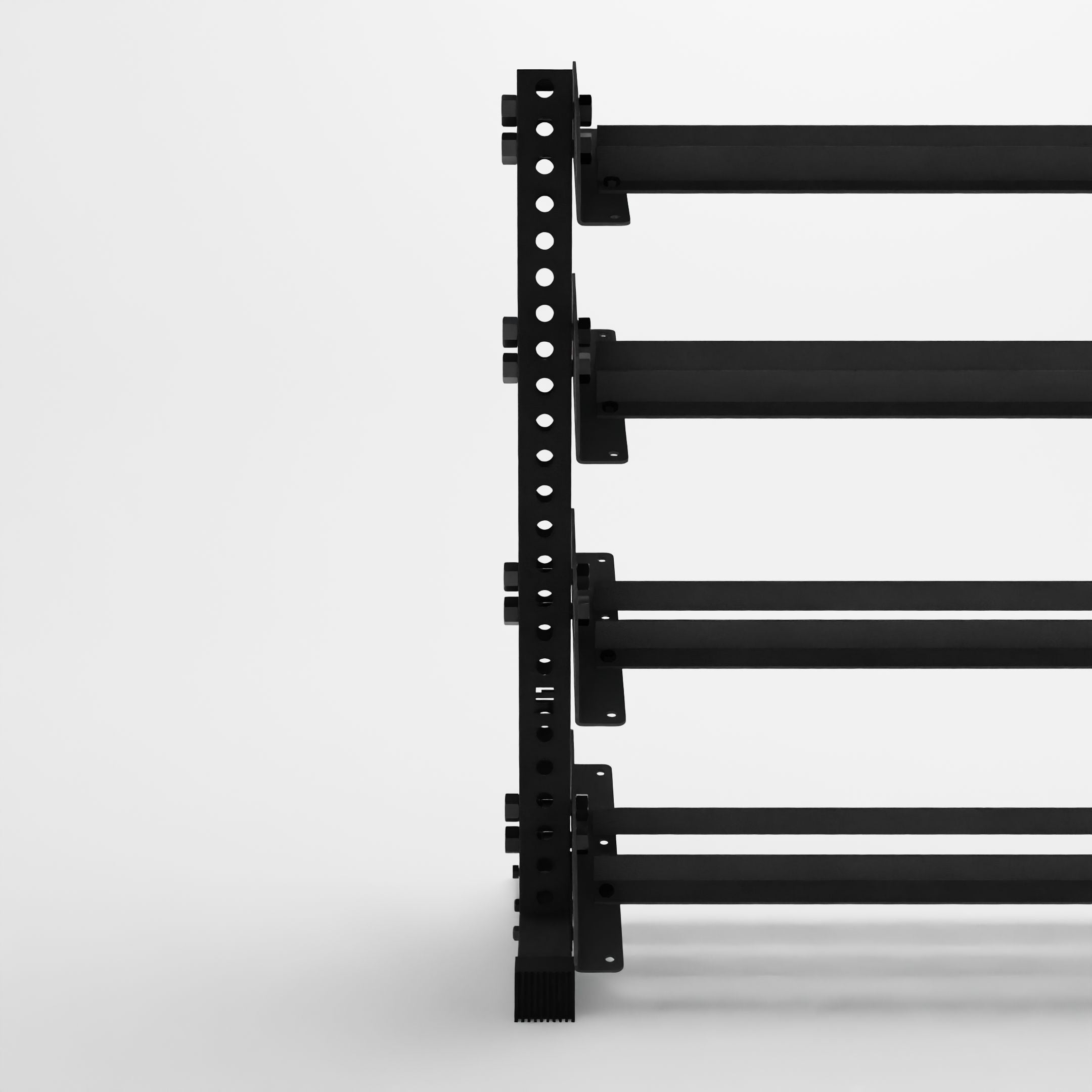 black 43-inch alpha 4-tier horizontal dumbbell rack with no vertical add-ons