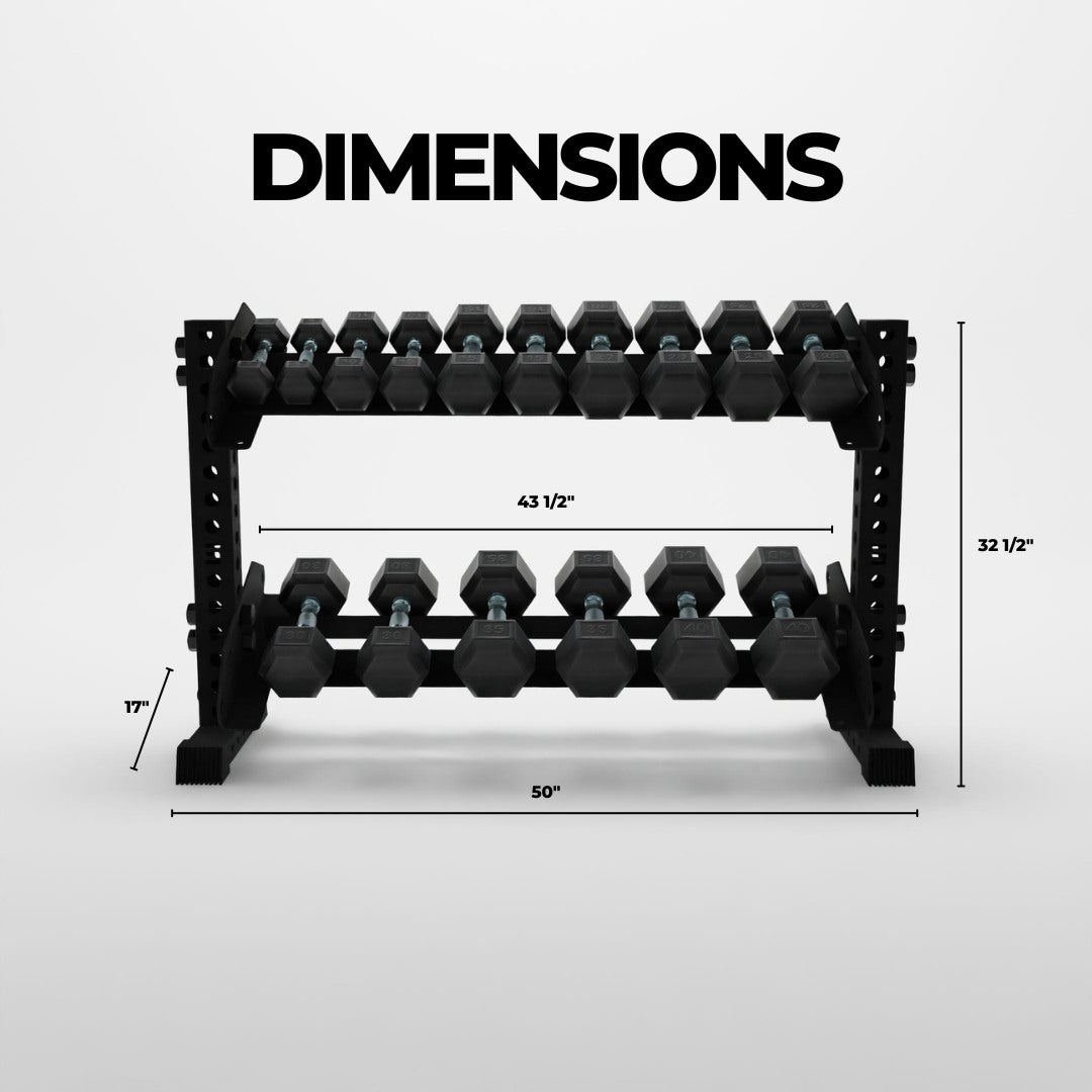 black 43-inch bravo 2-tier horizontal dumbbell rack dimensions