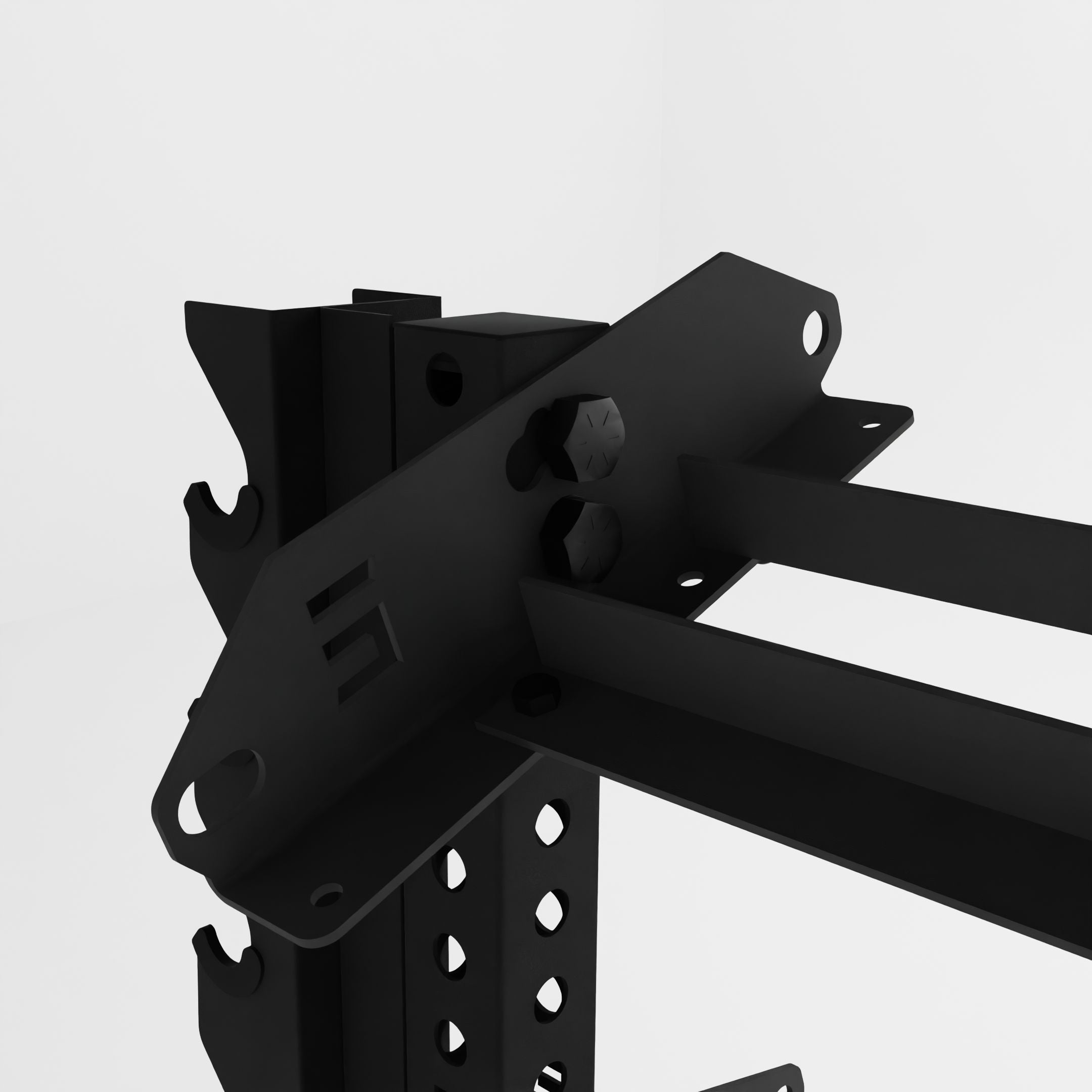 black 43-inch bravo 2-tier horizontal dumbbell rack with vertical add-ons close up view