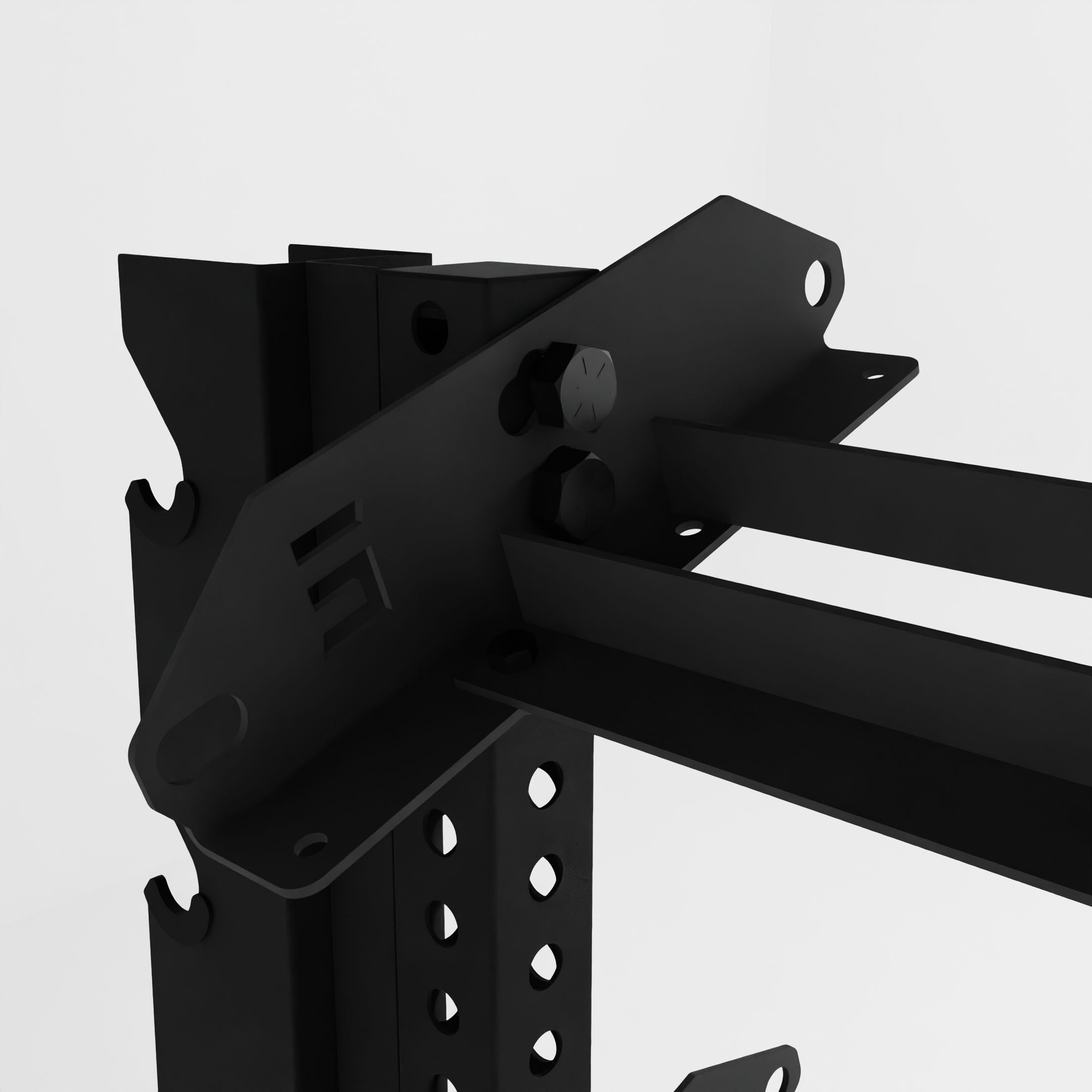 black 70-inch alpha 3-tier horizontal dumbbell rack with elite vertical add-ons close up view