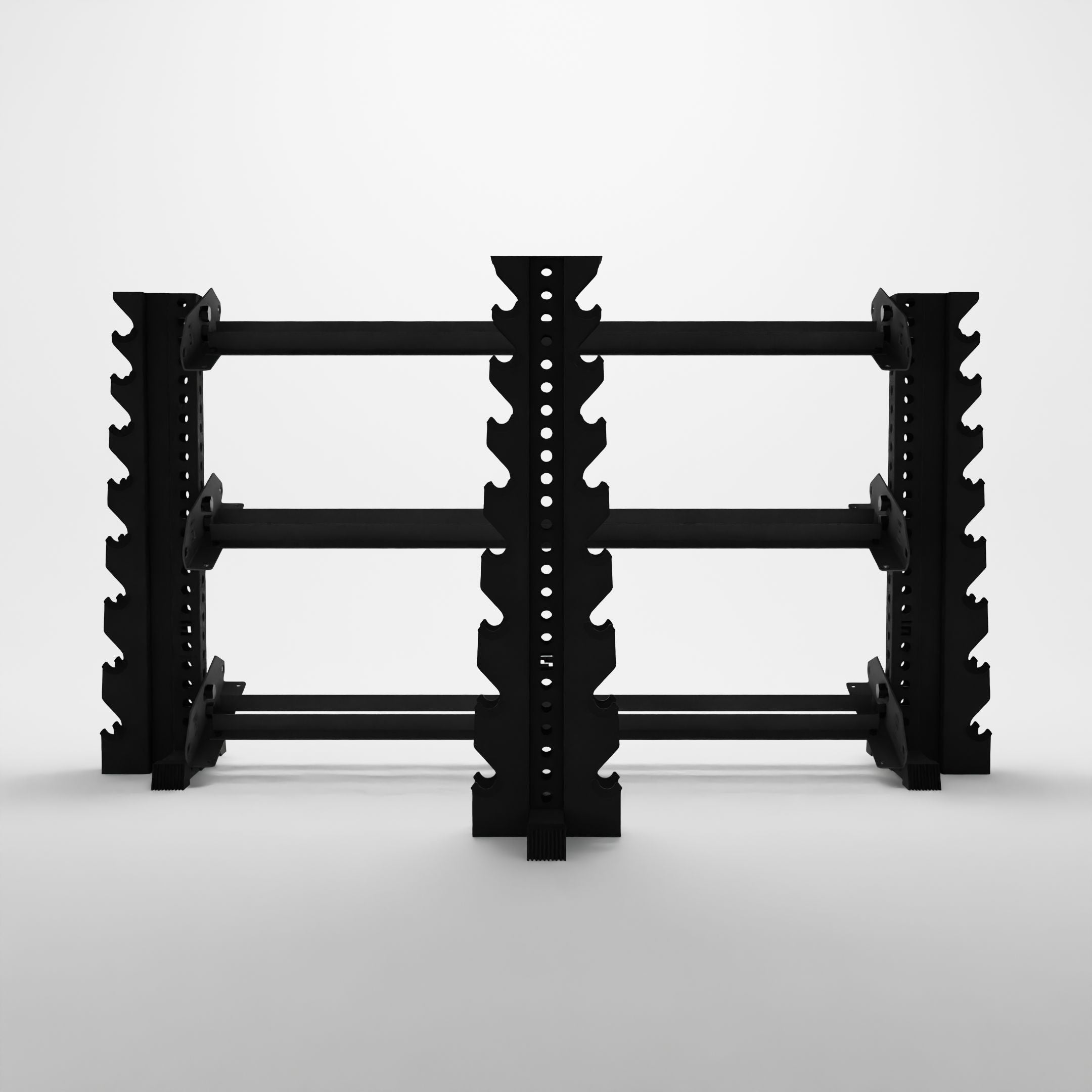 a black horizontal rack and a black vertical rack