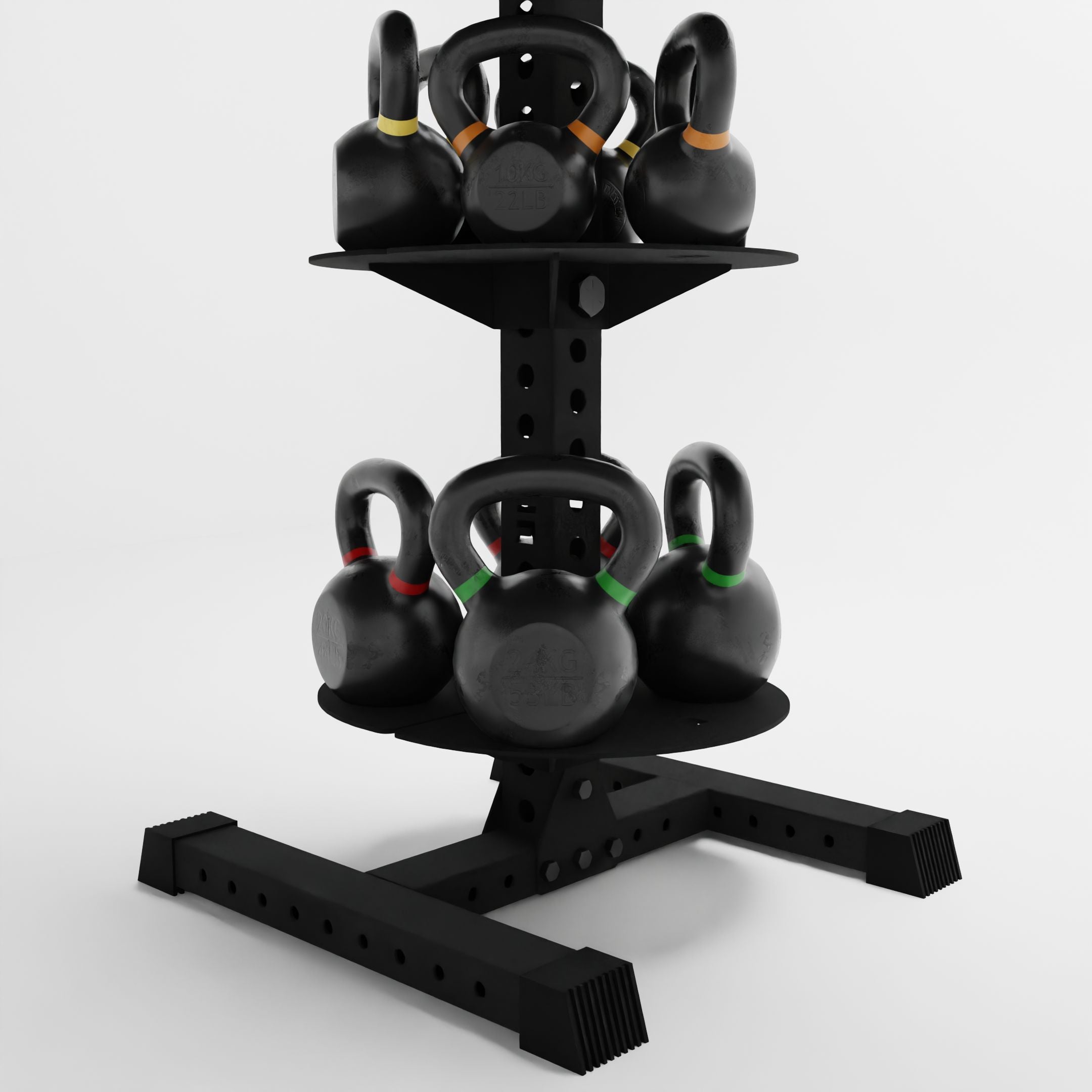 black alpha pk vertical hybrid plate and kettlebell storage rack base storing kettlebells