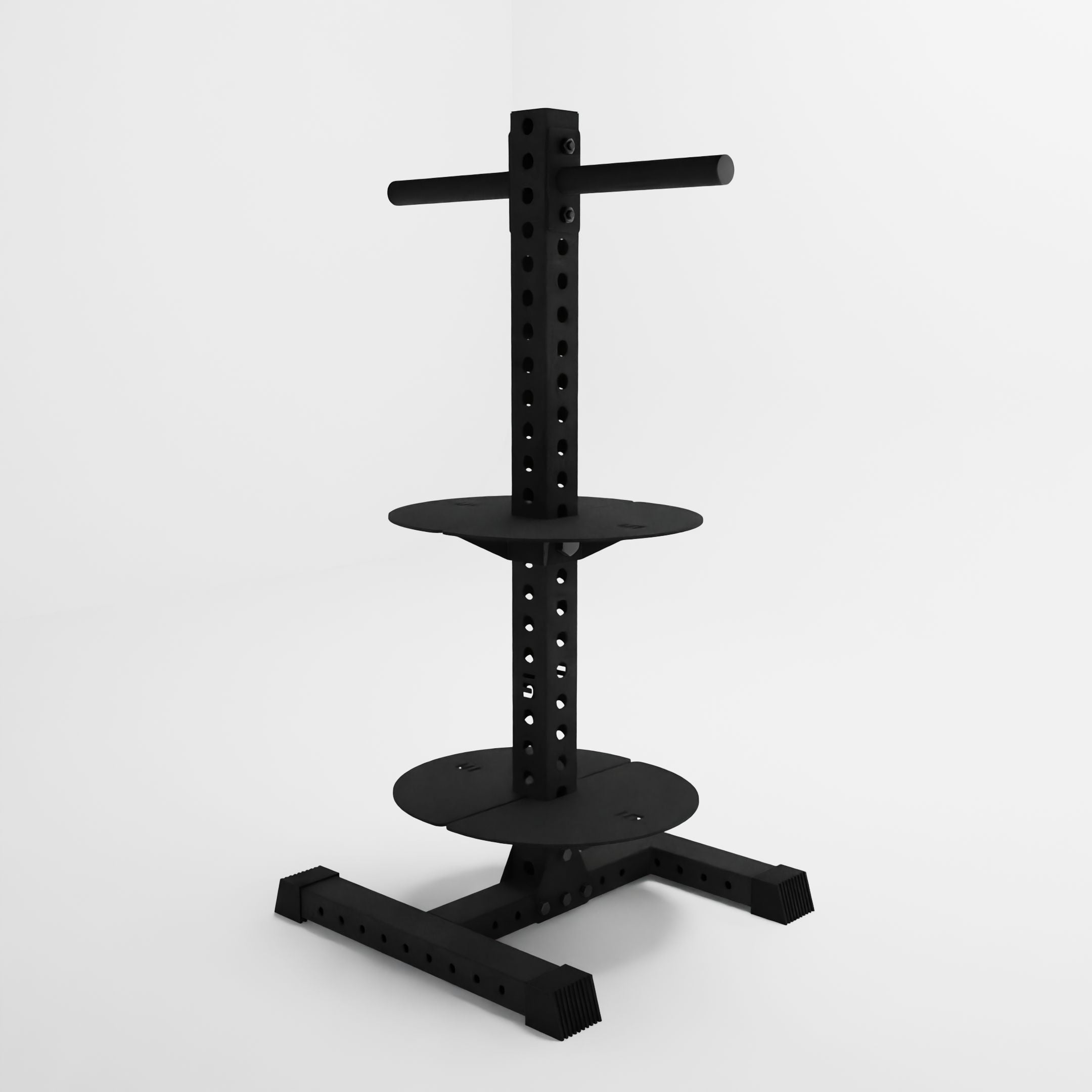 black alpha pk vertical hybrid plate and kettlebell storage rack side view