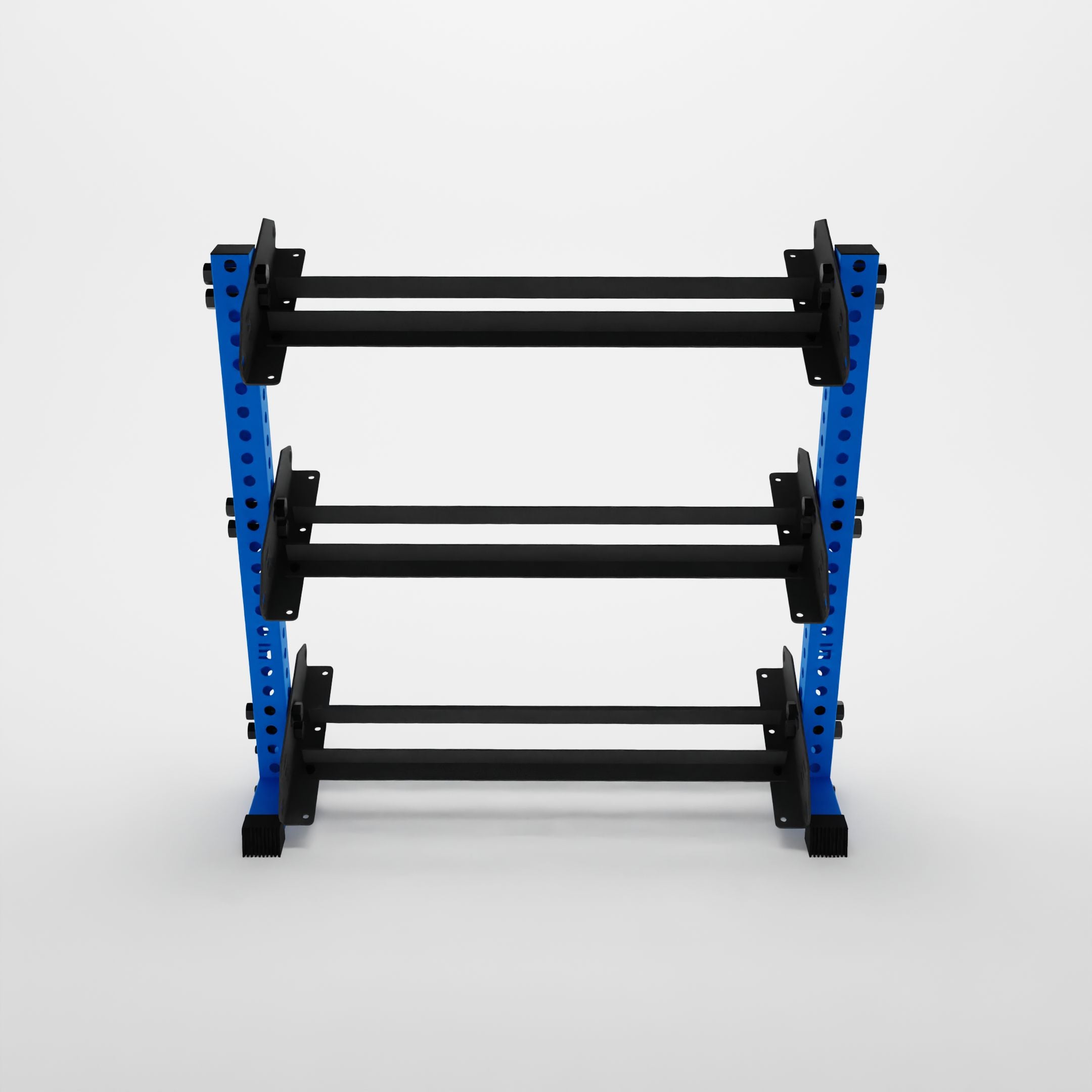 blue 43-inch alpha 3-tier horizontal dumbbell rack