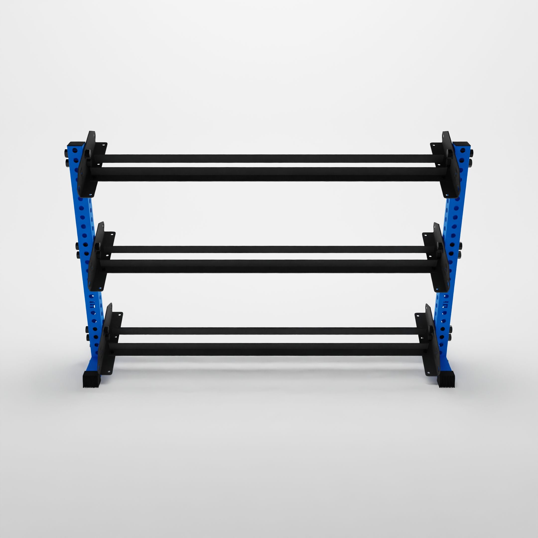 blue 70-inch alpha 3-tier horizontal dumbbell rack