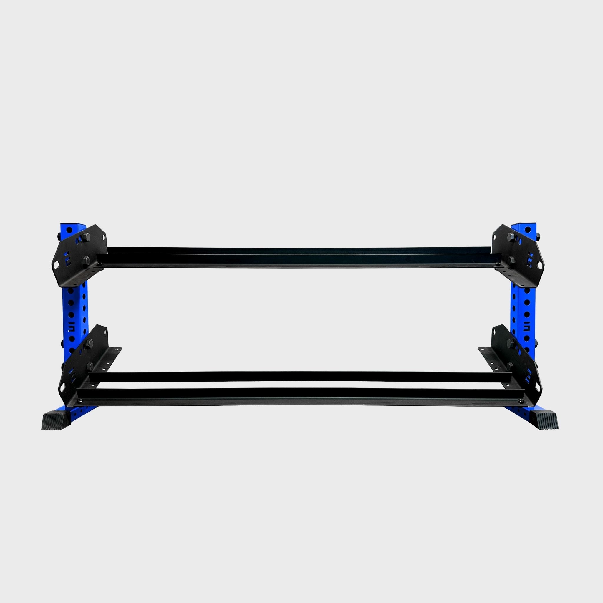 blue empty 70-inch bravo 2-tier horizontal dumbbell storage rack