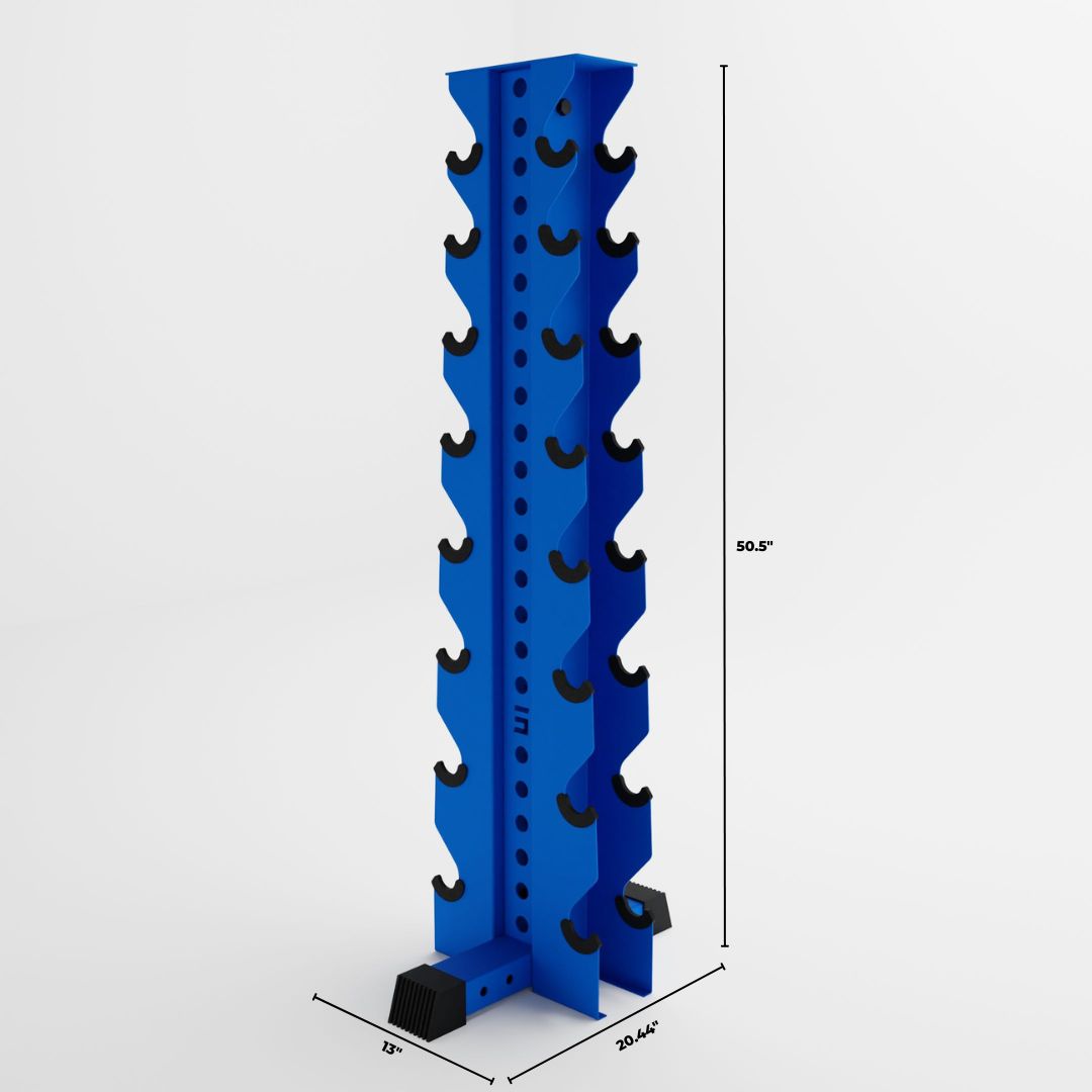 blue alpha 8-tier vertical dumbbell storage rack dimensions