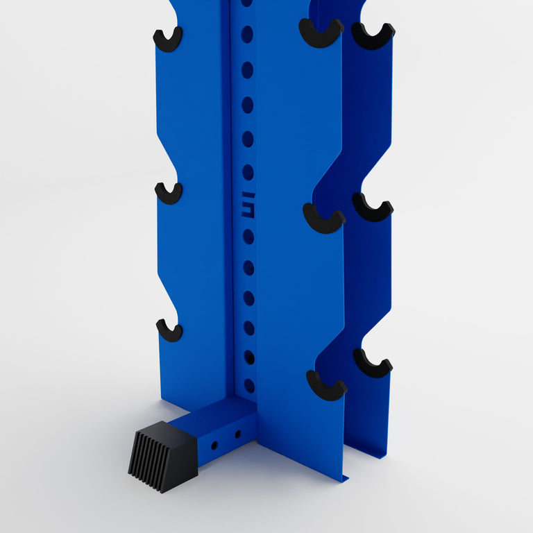 blue alpha elite vertical dumbbell storage rack base
